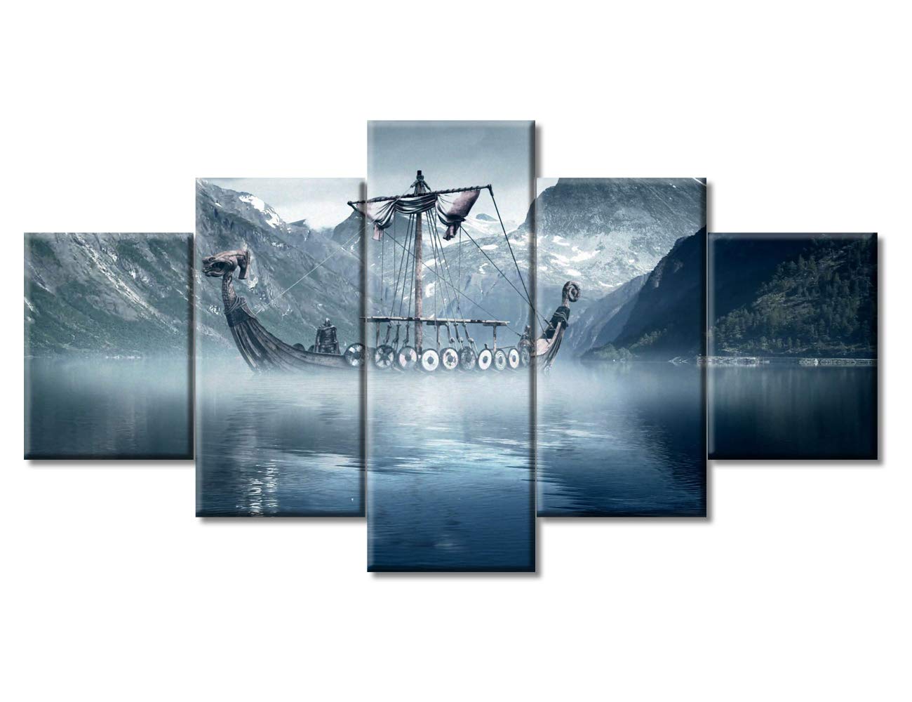 Tumovo Landscape Wall Art For Living Room Black Sailboat Painting Viking Art Pictures Modern Artwork 5 Piece Prints On Canvas Mo