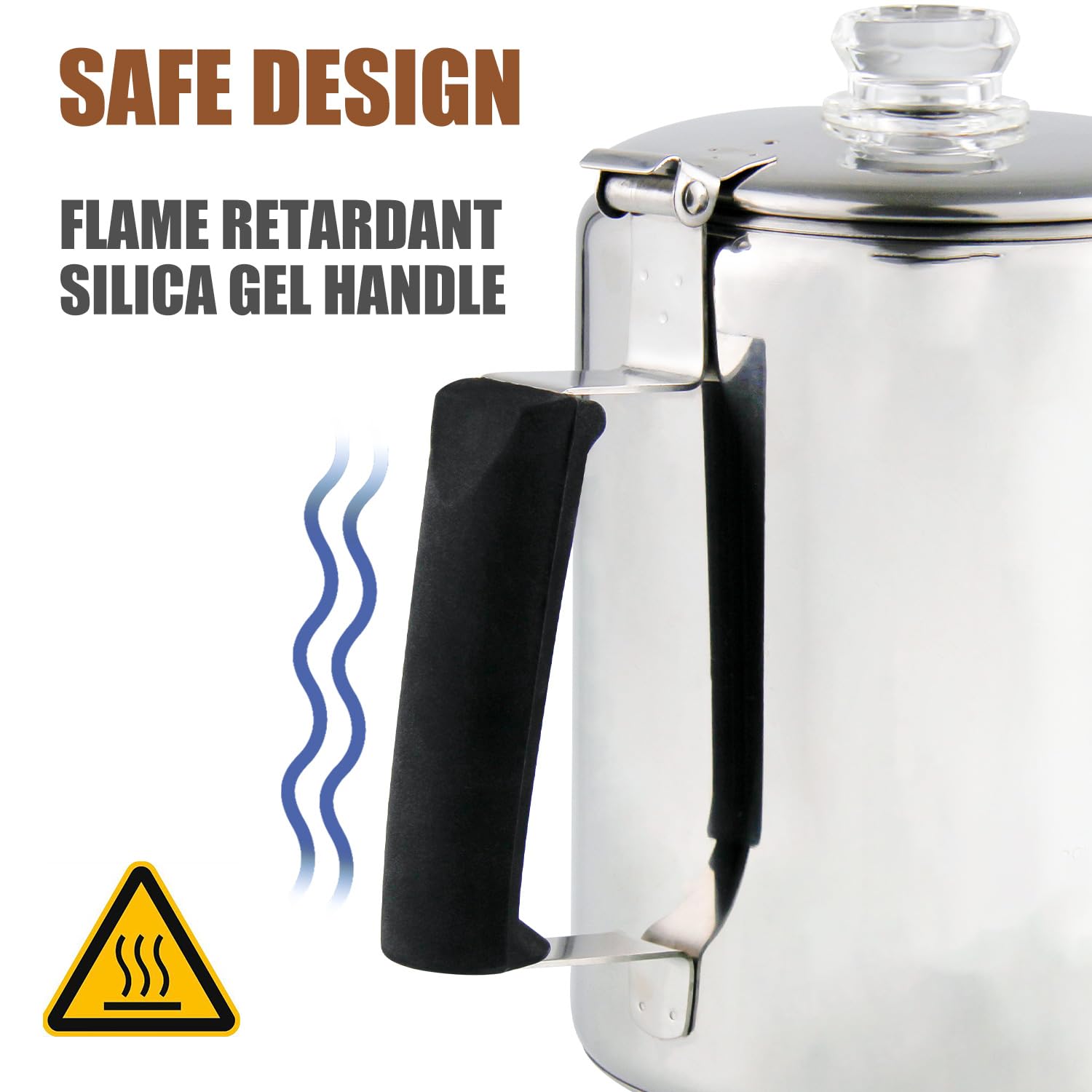 Apoxcon Multi Use Coffee Percolator With Heat Resistant Borosilicate Glass Knob & Antiflaming Silica Handle Stainless Steel Coff