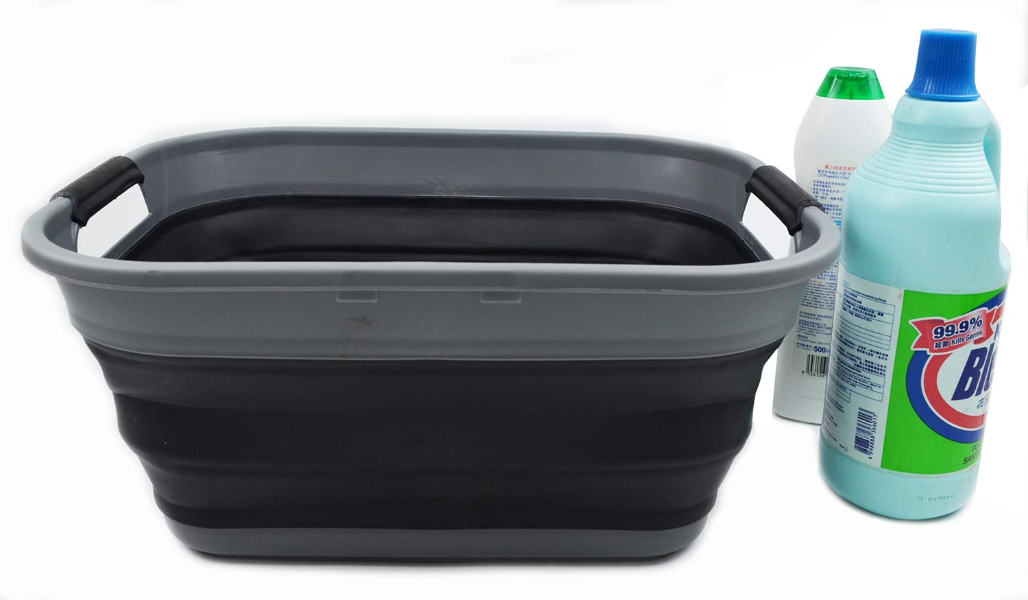 SAMMART 17.5L (4.6 Gallon) Small Collapsible/Foldable/Pop Up/Portable Washing Tub/Storage Basket, Water Capacity 13.5L (1, Grey/