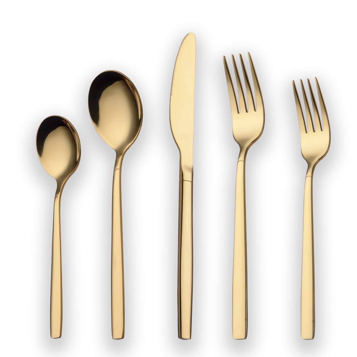 Berglander 20 Piece Titanium Gold Plated Stainless Steel Flatware Set, 20 Pieces Golden Silverware Set, Golden Cutlery Set, Serv