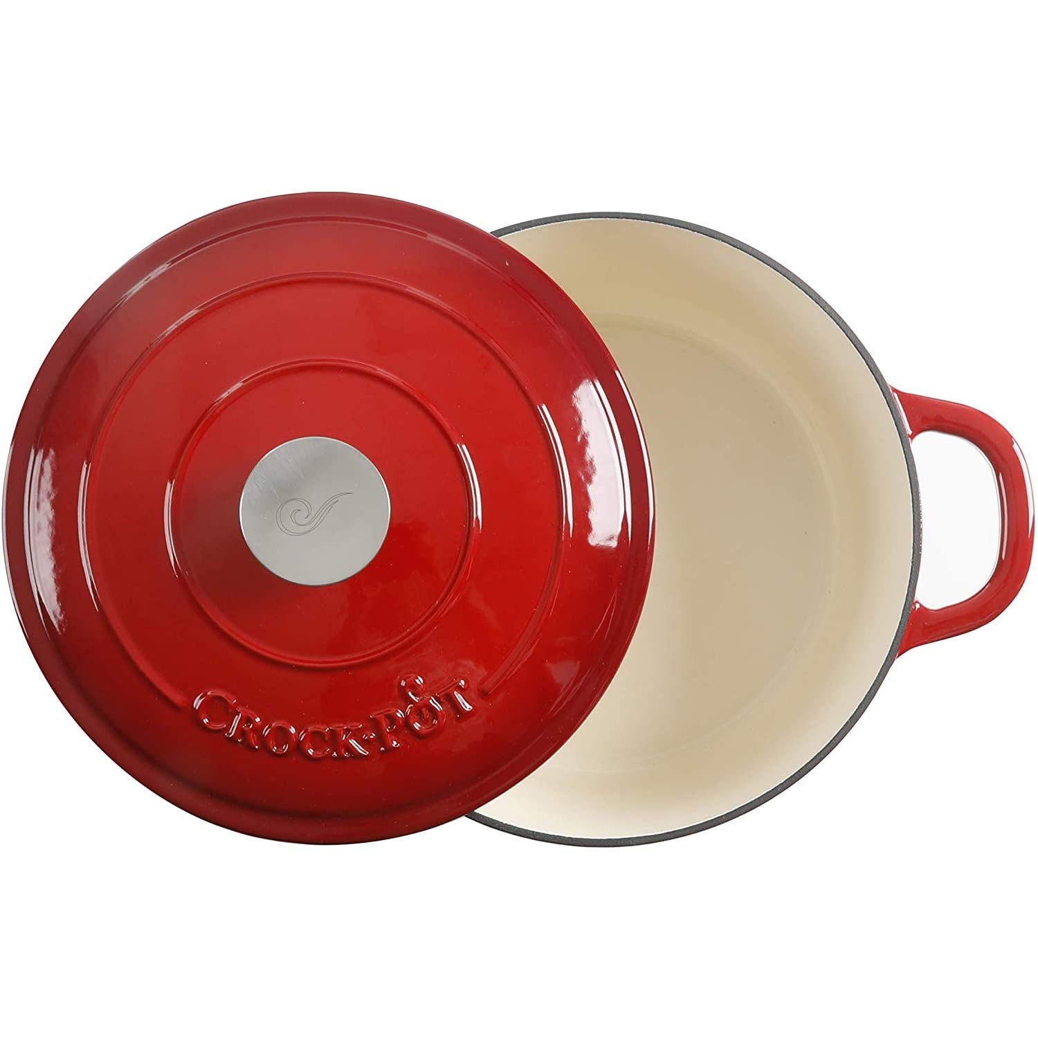Crock Pot Artisan 5 Quart Enameled Cast Iron Round Dutch Oven, Red