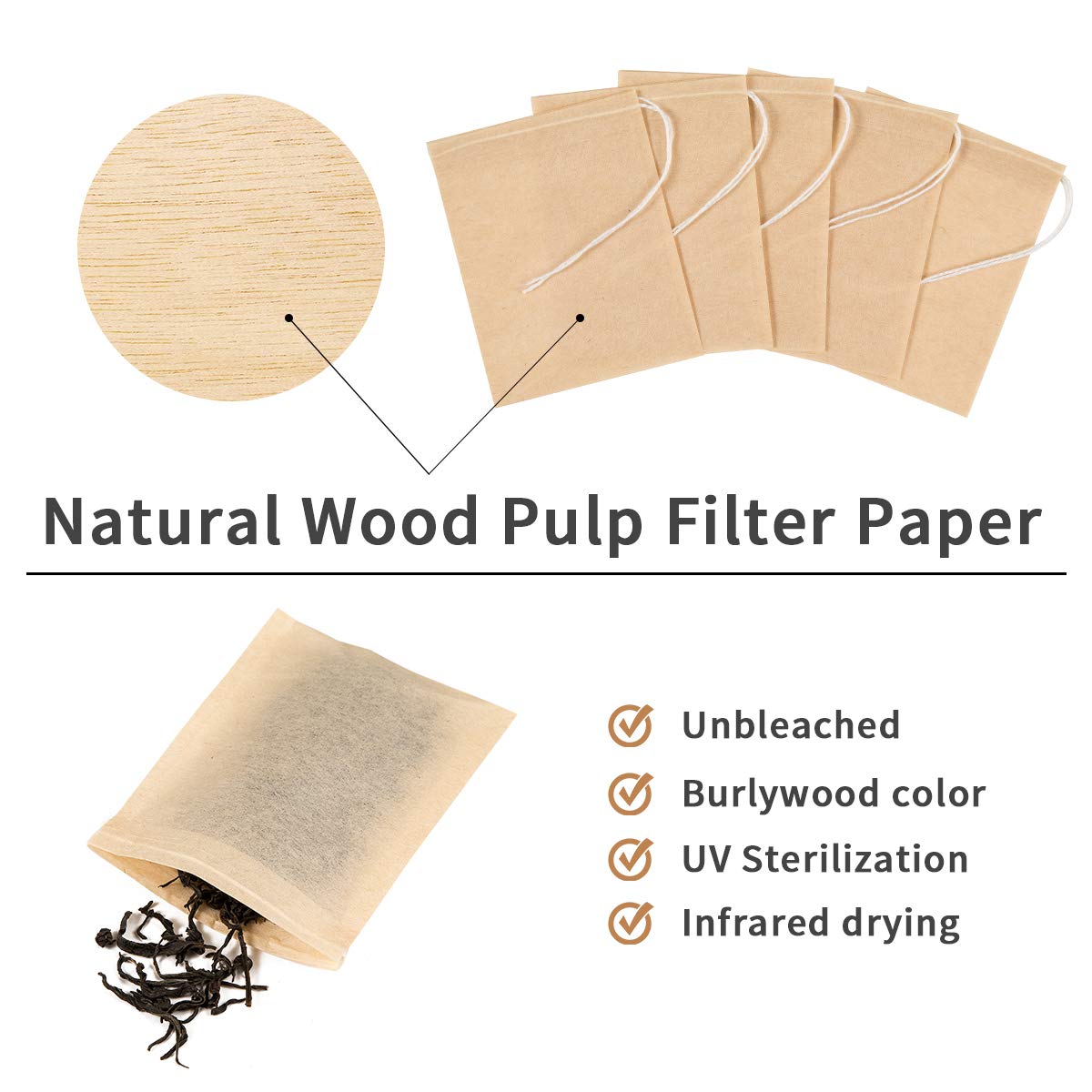 BEFORYOU 400 Pack Disposable Tea Filter Bags - Natural Unbleached Paper Infuser, 7 x 9 inches, Natural Color