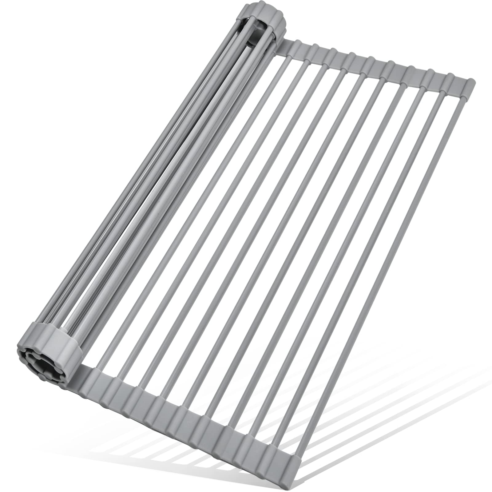 MERRYBOX Roll Up Dish Drying Rack, Over The Sink Dish Rack Foldable, Heat-Resistant, Anti-Slip Silicone Coated Steel Dish Draine