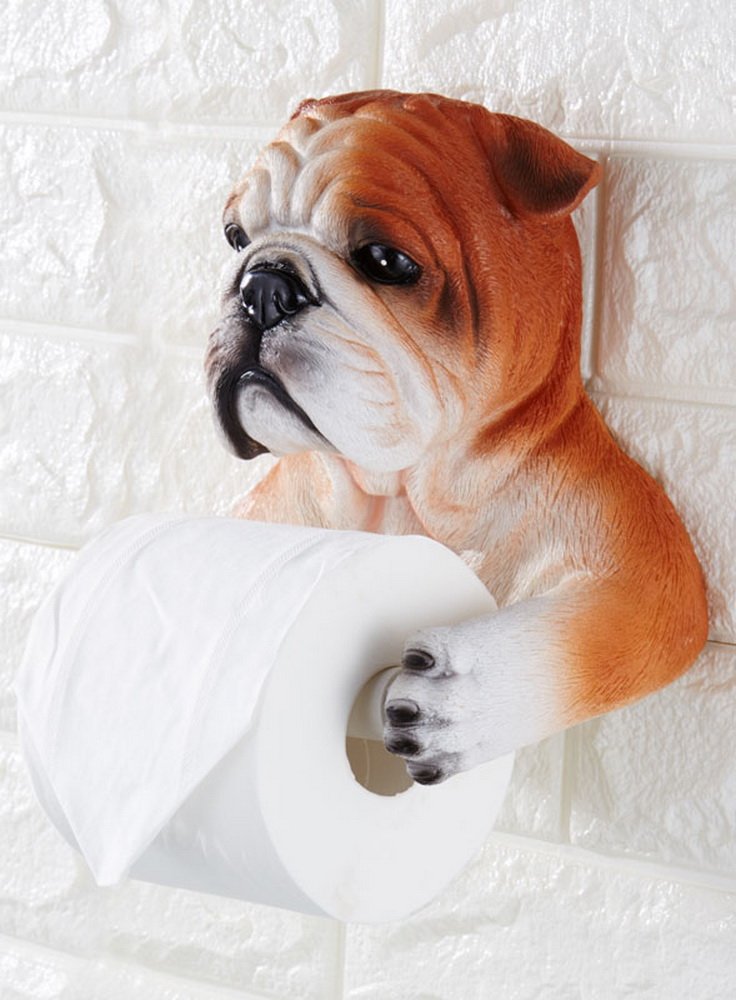 Animal End Wall Mounted Single Toilet Paper Roll Holder Dispenser, Dog