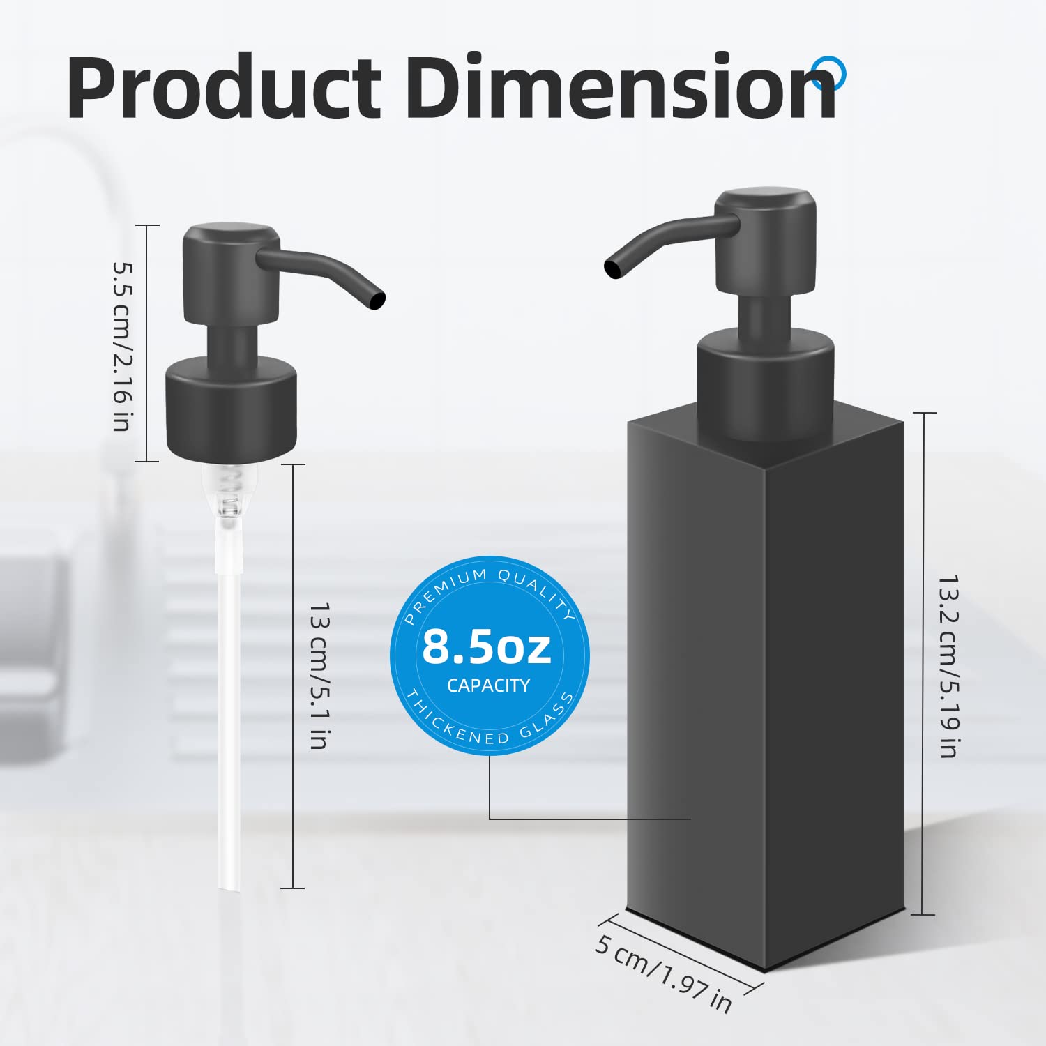 Glubee Black Soap Dispenser, Matte Black Stainless Steel Soap Dispenser, Rust-Proof Liquid Hand Dish Soap Dispenser For Bathroom