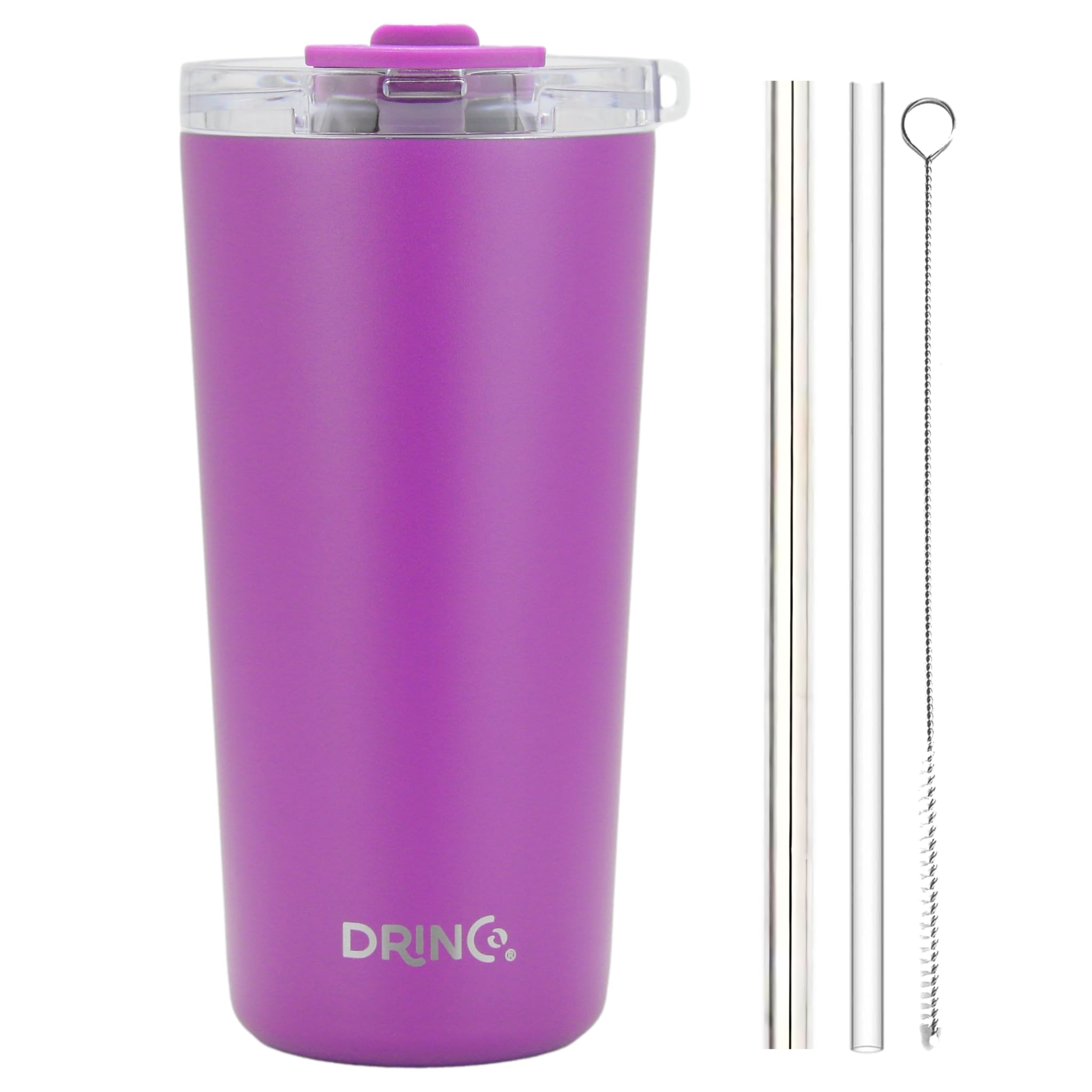 Drinco - 20 Oz Stainless Steel Tumbler | Double Walled Vacuum Insulated Mug With Lid, 2 Straws, For Hot & Cold Drinks (20Oz Deep
