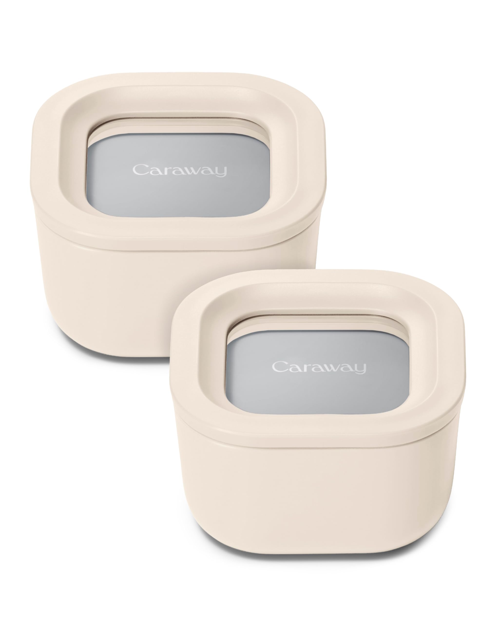 Caraway 2Pc Glass Food Storage Set - 1.75 Cup Food Containers (2) - Non-Toxic Ceramic-Coated Glass - Air Release Technology - Co
