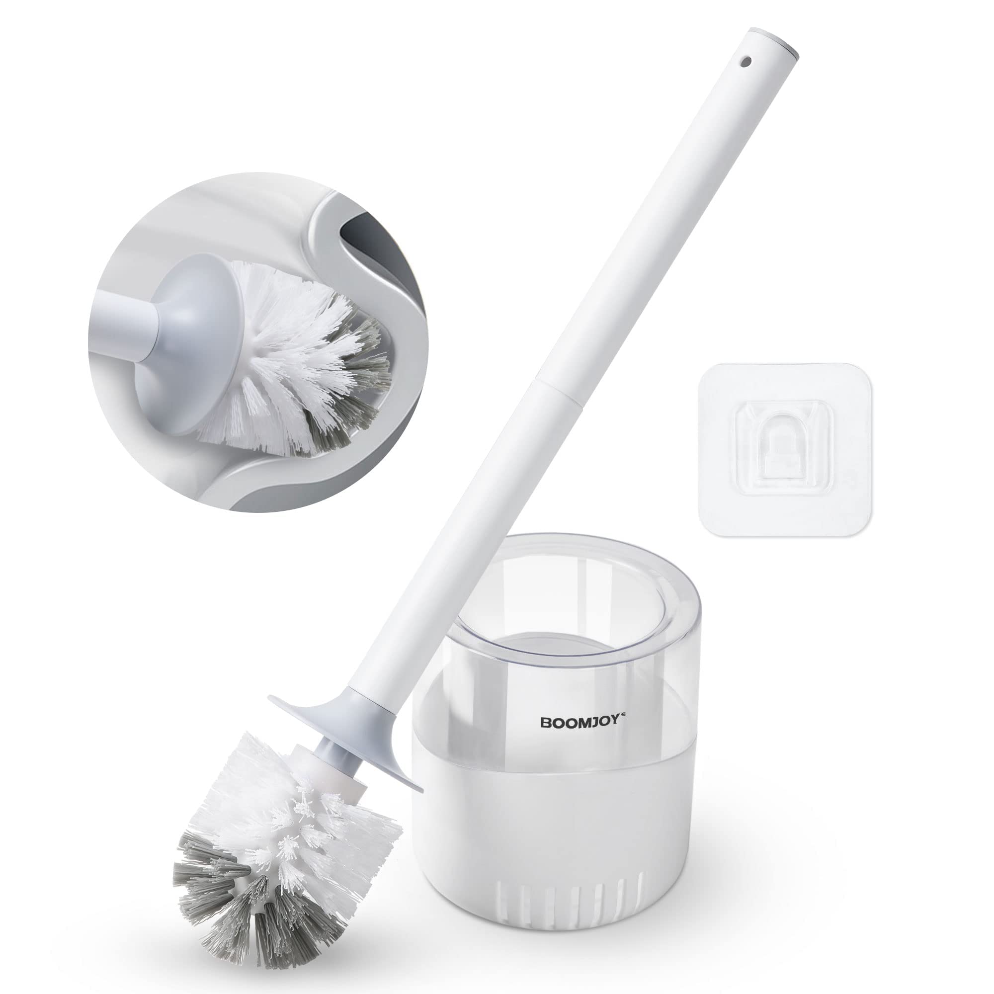 Boomjoy Toilet Bowl Brush And Holder - Durable Head Toilet Cleaner Brush With Dense Bristles & Clear Base For Bathroom Deep Clea