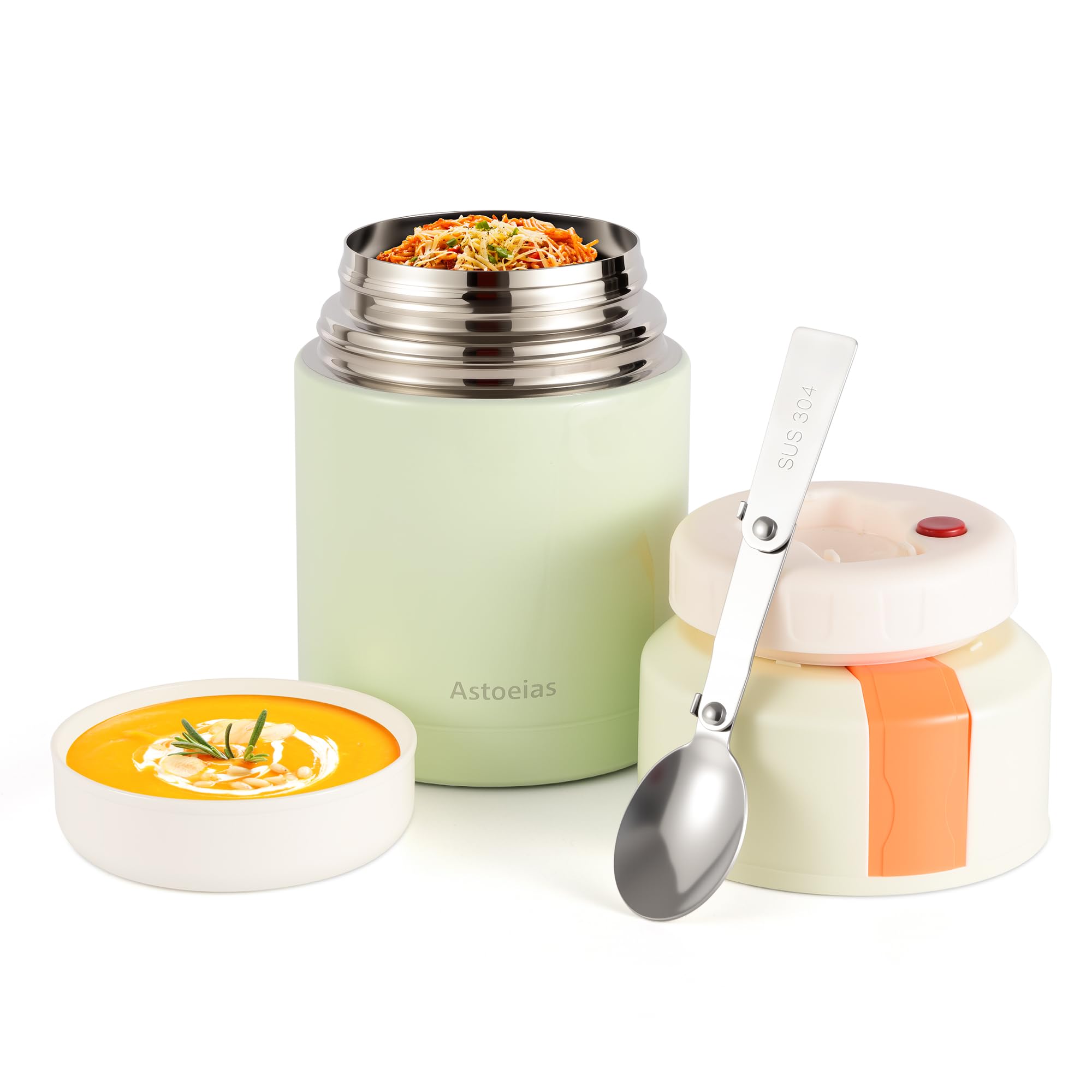 Astoeias Insulated Thermo Soup Jar for Kids & Adults, 27 oz Stainless Steel Thermal Food Container with Spoon, Triple Layer Insu