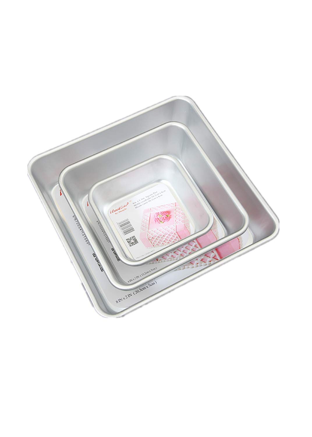 Ugyduky Set Of 3 Anodized Aluminum 3-Tiered Even Square Cake Pan Set, Multilayer Wedding Birthday Anniversary Baking Cake Tins 4