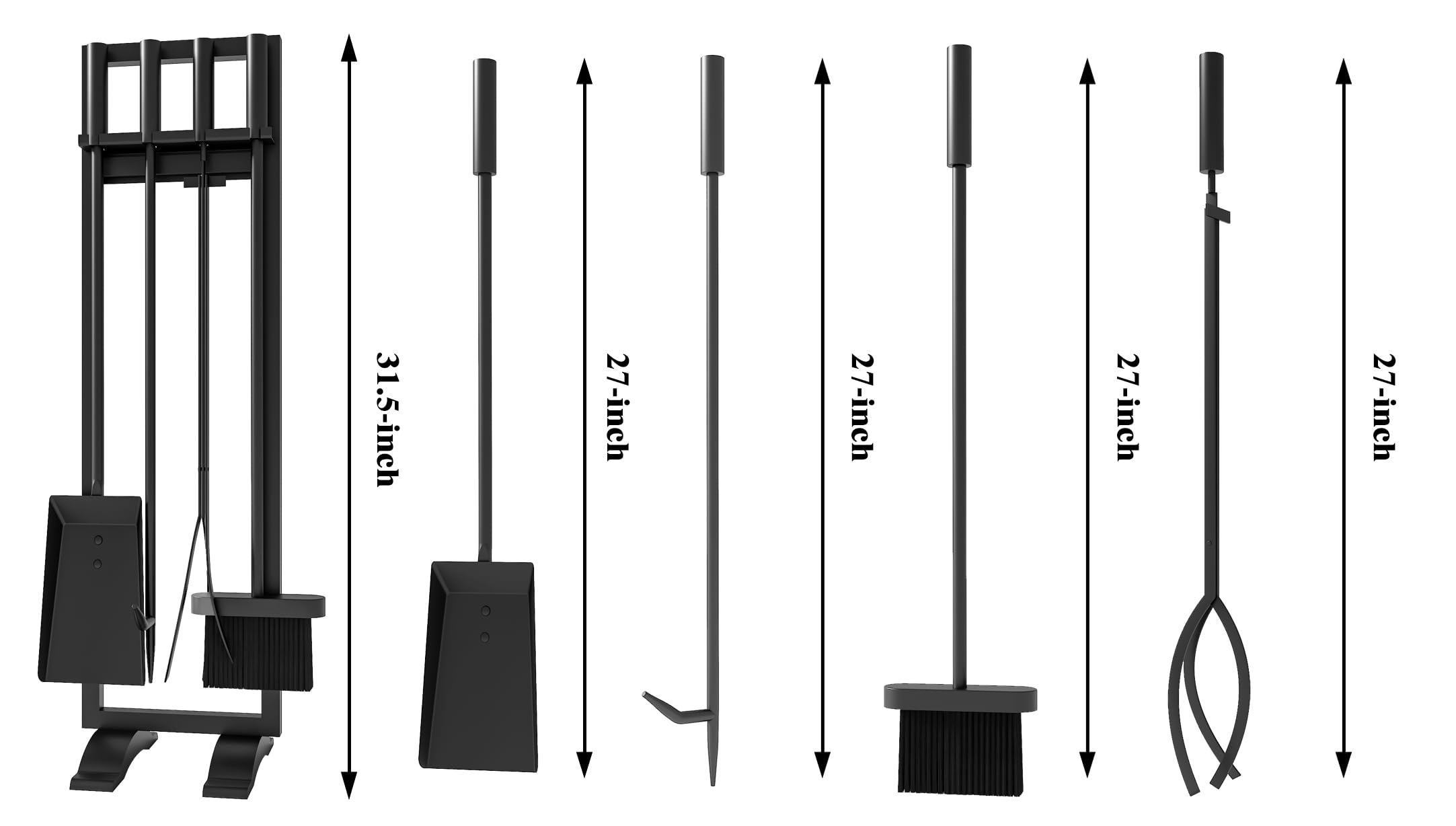 Fire Beauty Fireplace Tools Set 5 Pieces Fireside Accessories Fire Kit Stand Woodstove Tools Holder Wrought Iron Handle Indoor F
