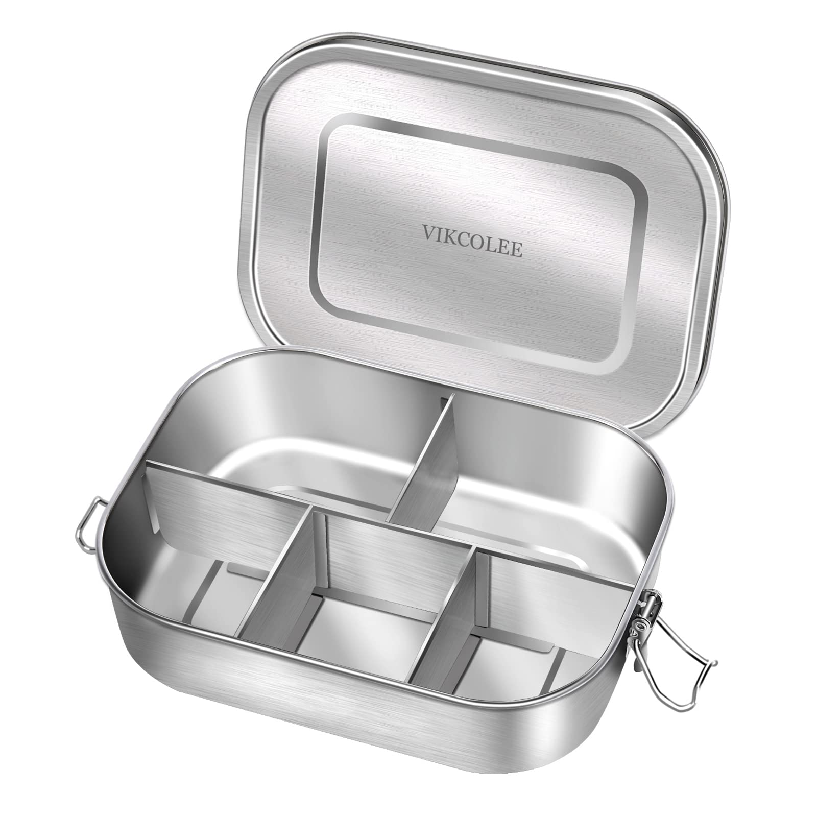 Vikcolee Stainless Steel Bento Lunch Food Box Container, 5-Compartment Large 1400Ml Metal Lunch Box Container For Adults With Lo