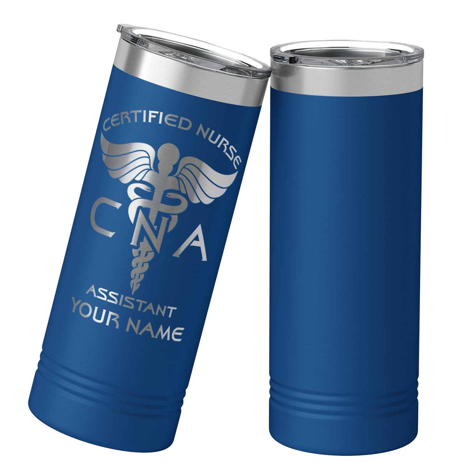 Personalized Cna Certified Nurse Assistant Gift On Blue 22 Oz Stainless Steel Skinny Tumbler Custom Engraved Gifts For Men And W