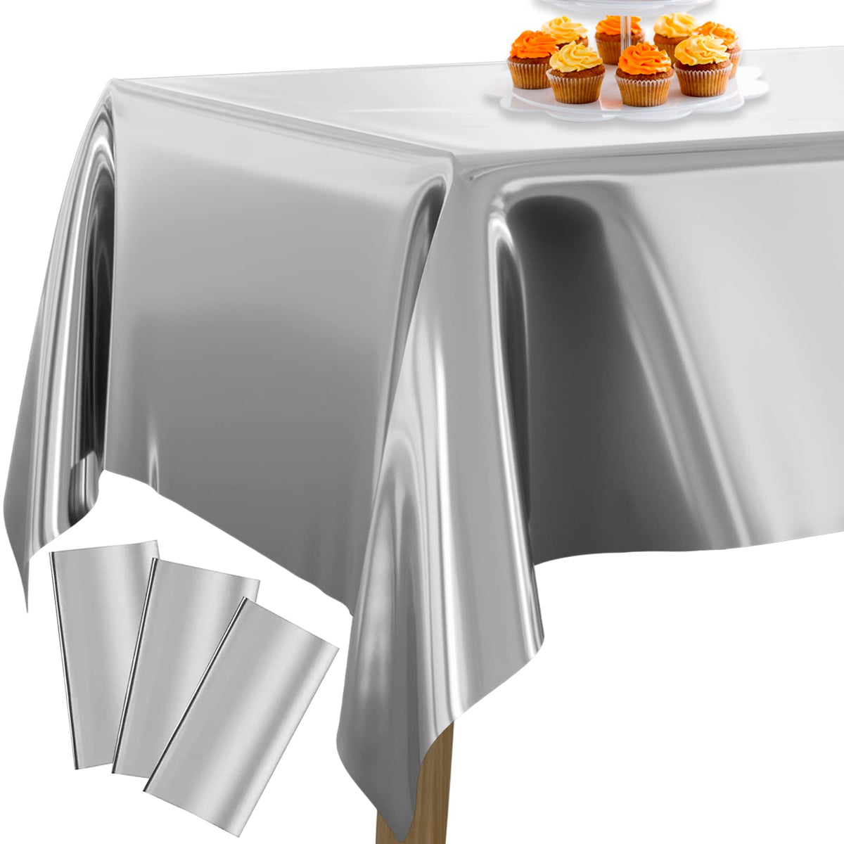 Partywoo Silver Foil Tablecloth, 3 Pack 54 X 108 Inch Rectangle Tablecloth, Foil Tablecloth For 6 To 8 Foot Table, Metallic Tabl
