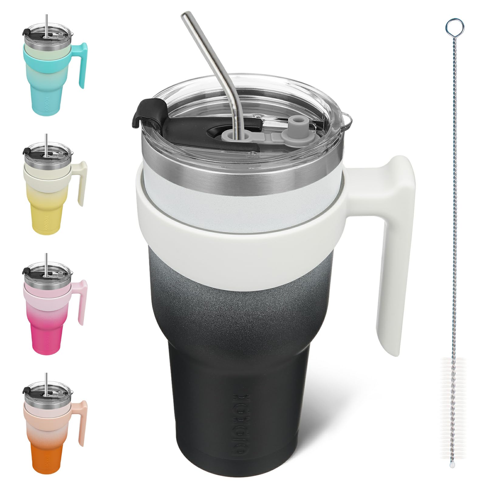 Bjpkpk Tumbler With Handle And Straw 40 Oz Insulated Tumblers With Lid Stainless Steel Travel Coffee Cups,Day Night