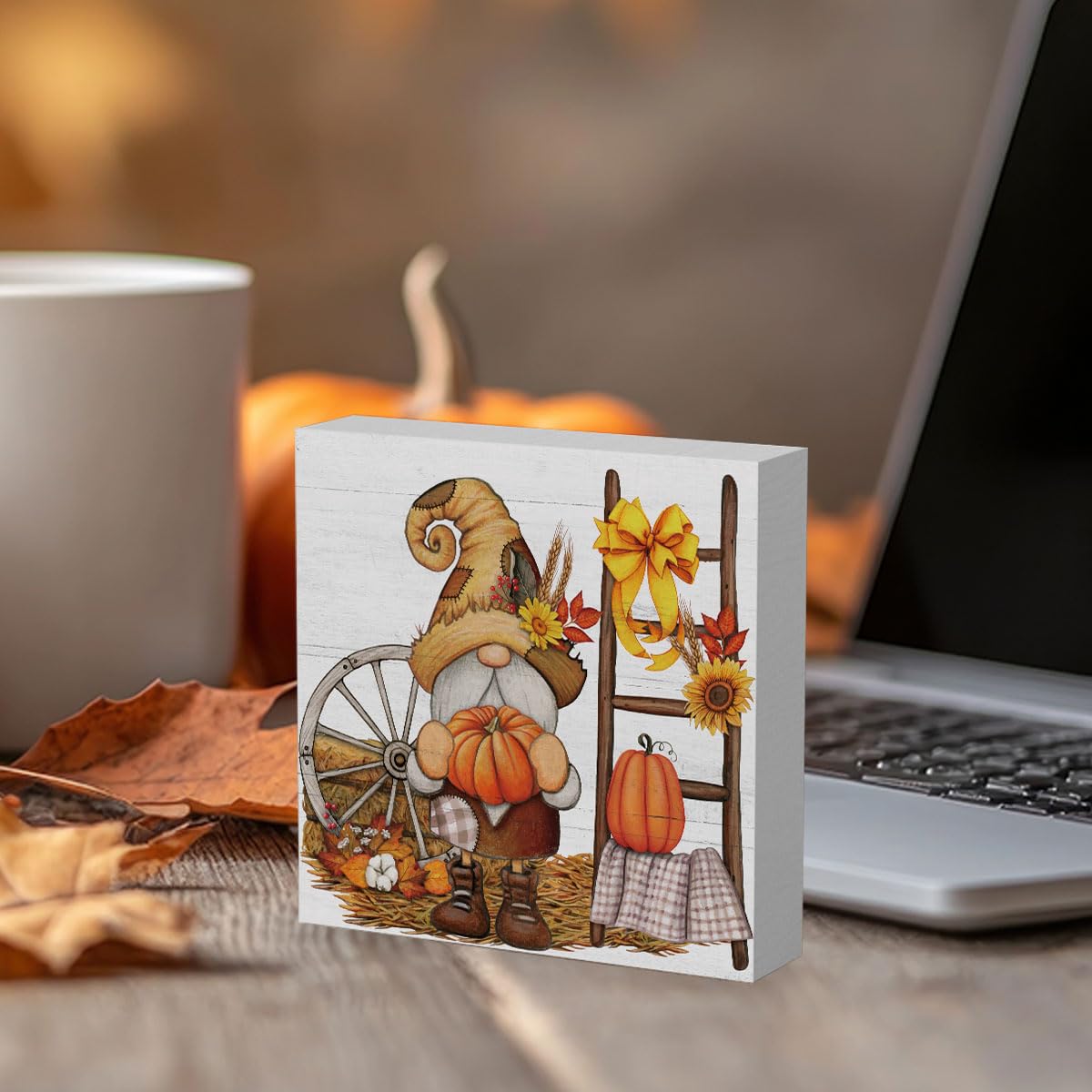 Fall Gnomes Sign Fall Decorations for Home Office Indoor Fall Desk Decor for Bathroom Bedroom Autumn Thansgiving Decor 5 x 5 Inc