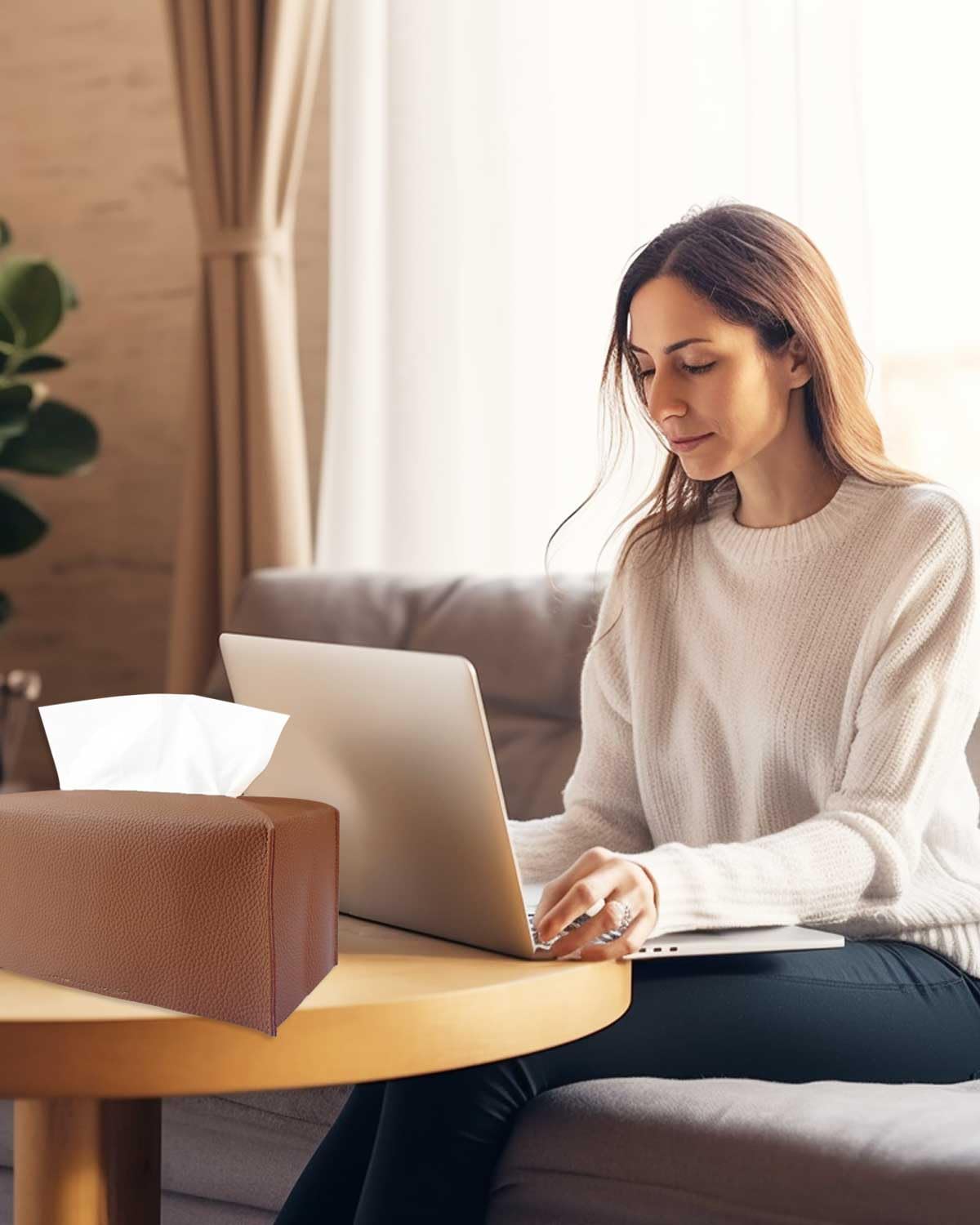 Brown Tissue Box Cover Rectangular - Plus Size Large Tissue Box Cover Rectangle [Jesmini] Faux Leather Tissue Box Holder Long Fo