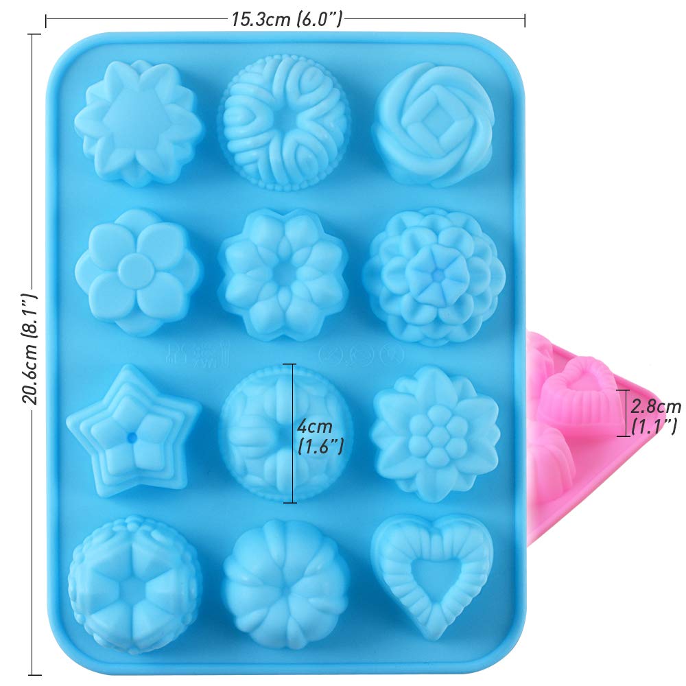 Newk Flower Heart Shape Chocolate Silicone Mold, 4 Packs 12 Cavity Candy Baking Mold For Parties, Festival And Diy Crafts - Gree
