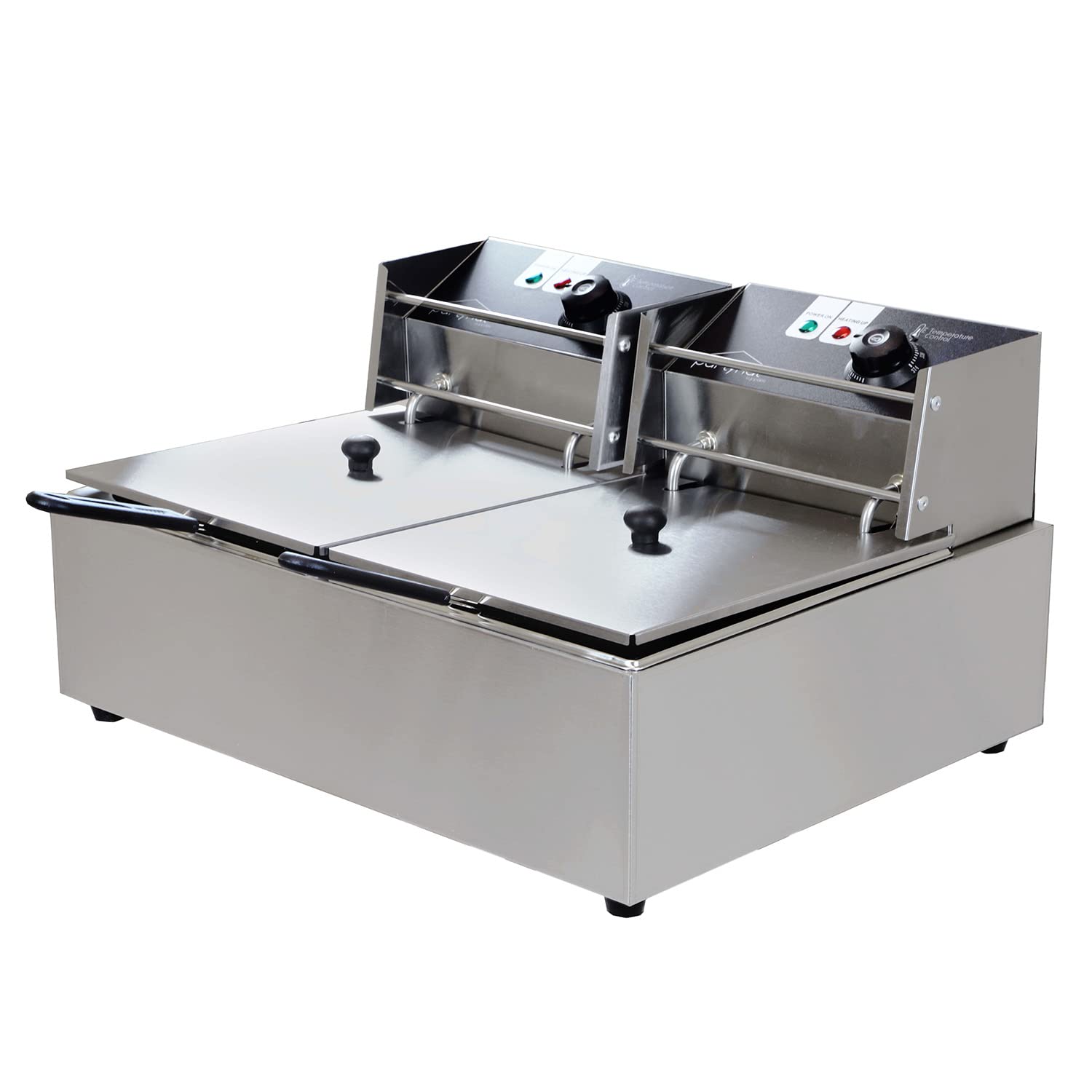 Partyhut 12 Liter/12.6 Quart Dual-Tank Commercial Deep Fryer Machine, Double Basins Large Capacity Stainless Steel Countertop Fr