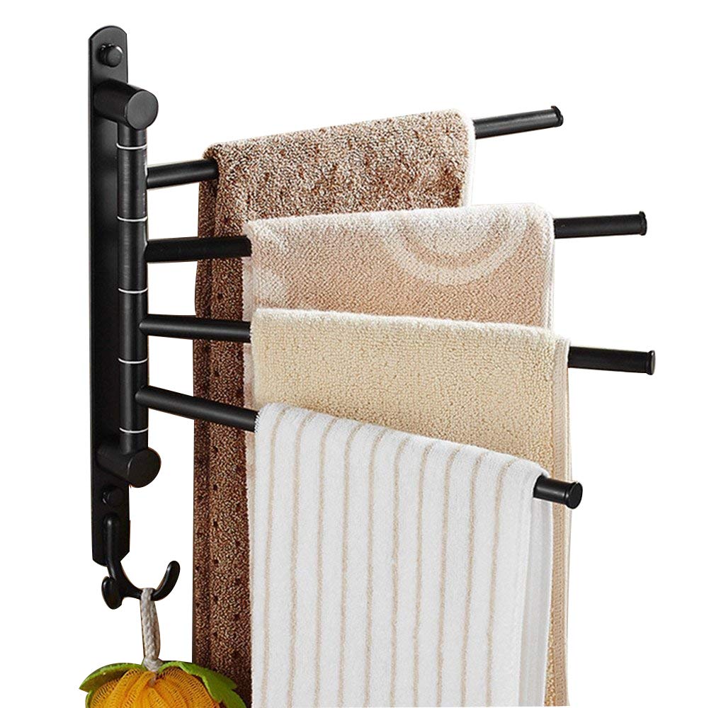 Ello&Allo Oil Rubbed Bronze Towel Bars For Bathroom Wall Mounted Swivel Towel Rack Holder With Hooks 4-Arm