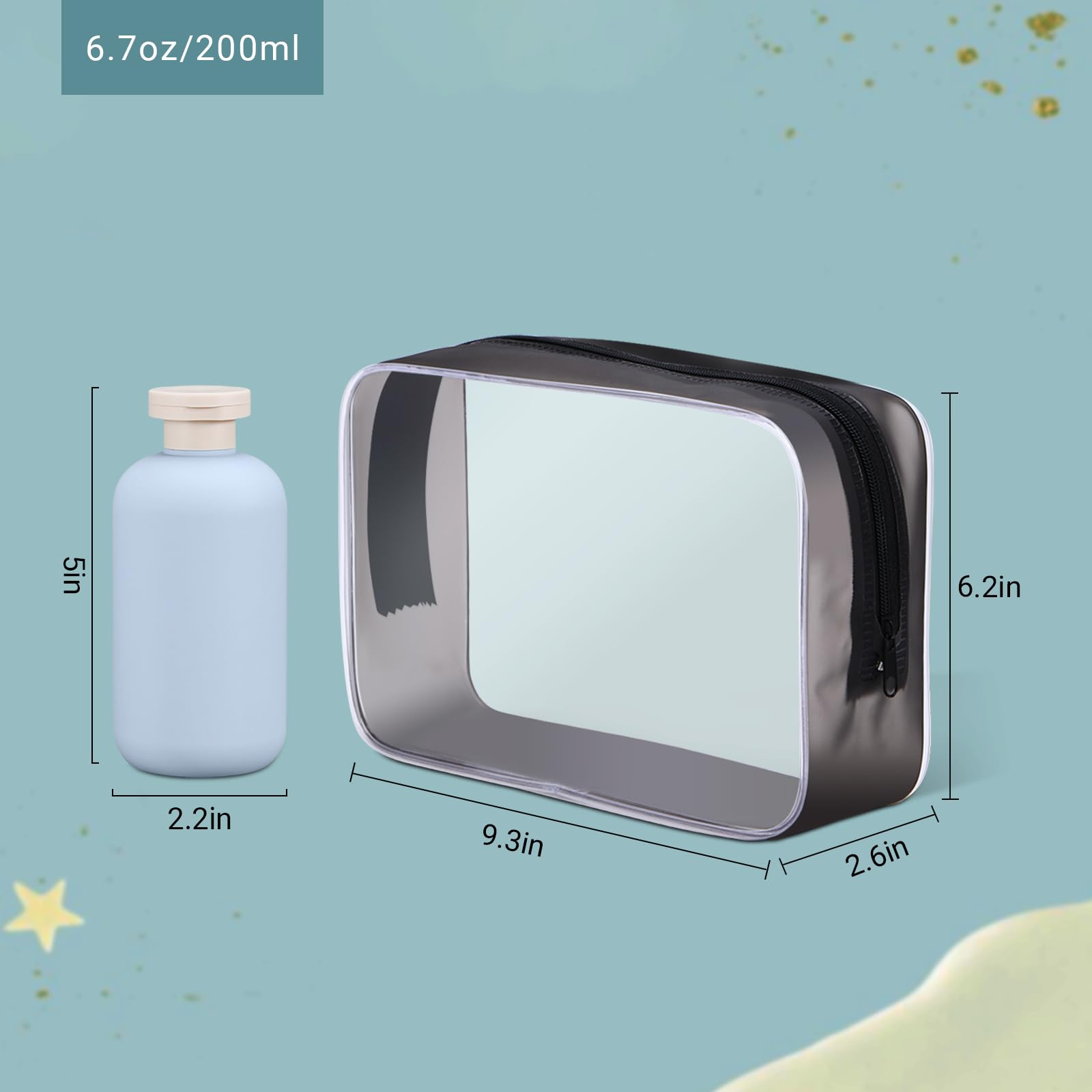 Asevat 6.7 Oz Plastic Empty Squeeze Bottles For Shampoo, Travel Containers For Toiletries Leak Proof, Plastic Bottles With Caps,