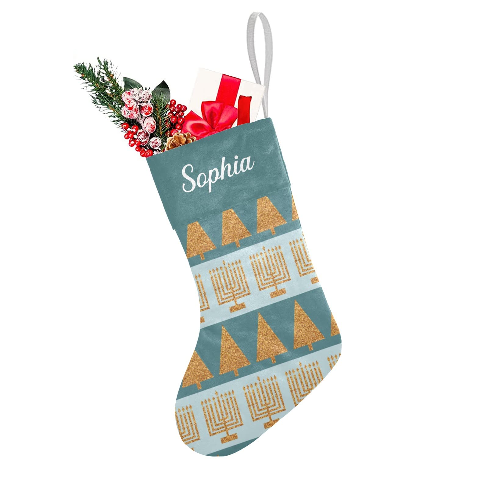 SunFancyCustom Personalized Merry Gold Holiday Stripes Pattern Custom Family Xmas Stockings with Name for Home Christmas Party O