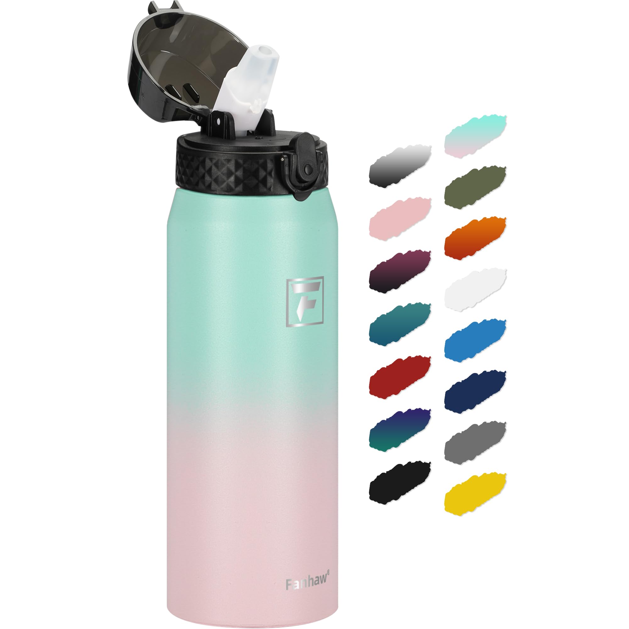 Fanhaw 24 oz Insulated Stainless Steel Water Bottle with Straw Lid, Leakproof & Anti-Dust Sports Bottle for Kids, Women & Men (G