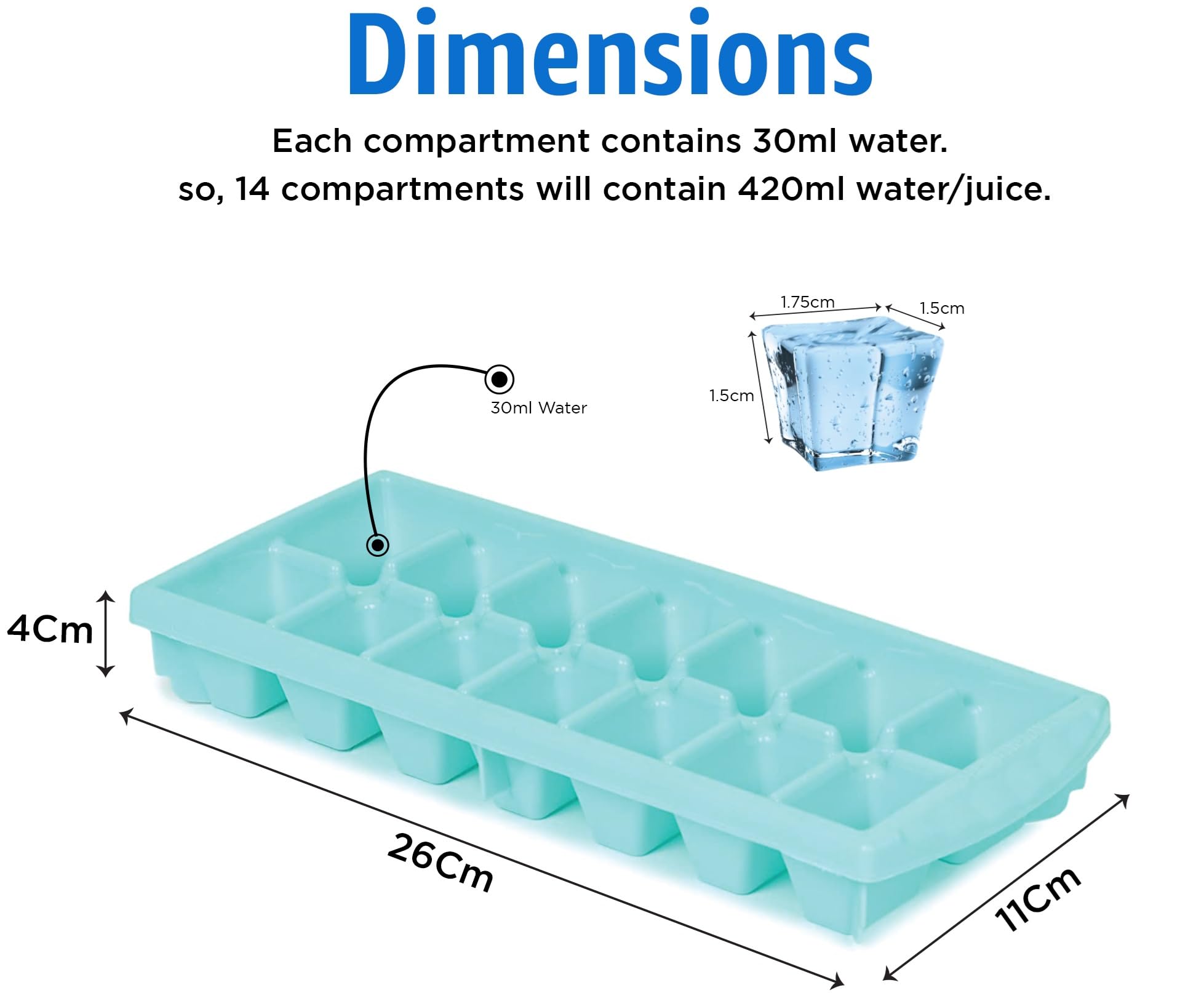 Aashu Ice Tray,Ice Cube Tray For Freezer,14 Cube,Green, 3 Pieces