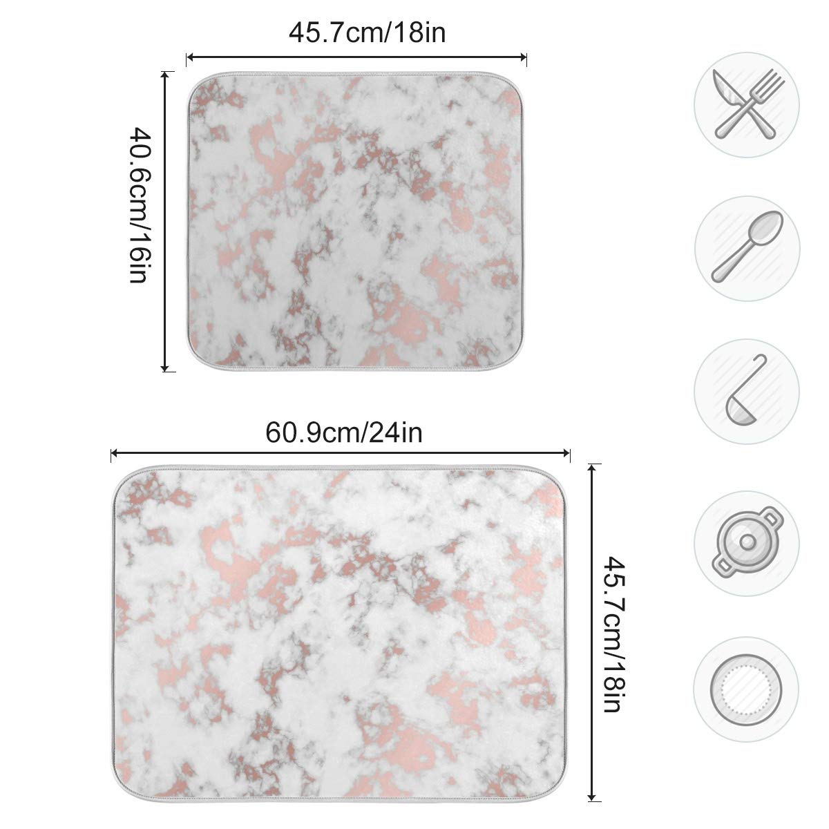 Rose Pink Marble Dish Drying Mat 16X18 For Kitchen Modern Pattern Floral White Grey Marble Dishes Pad Dish Drainer Rack Mats Abs