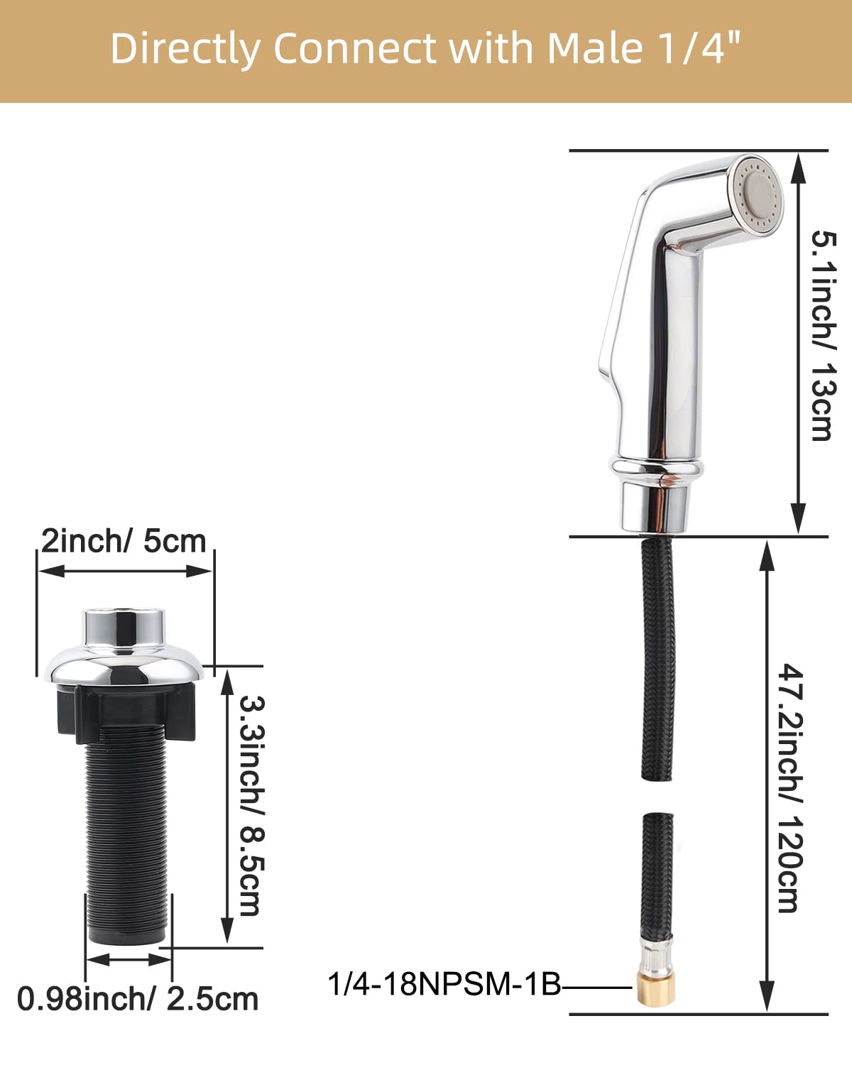 Universal Fit Sink Spray Attachment With Hose Set, Kitchen Side Sprayer Head With Adapters Compatible With Moen/Delta Faucet Spr
