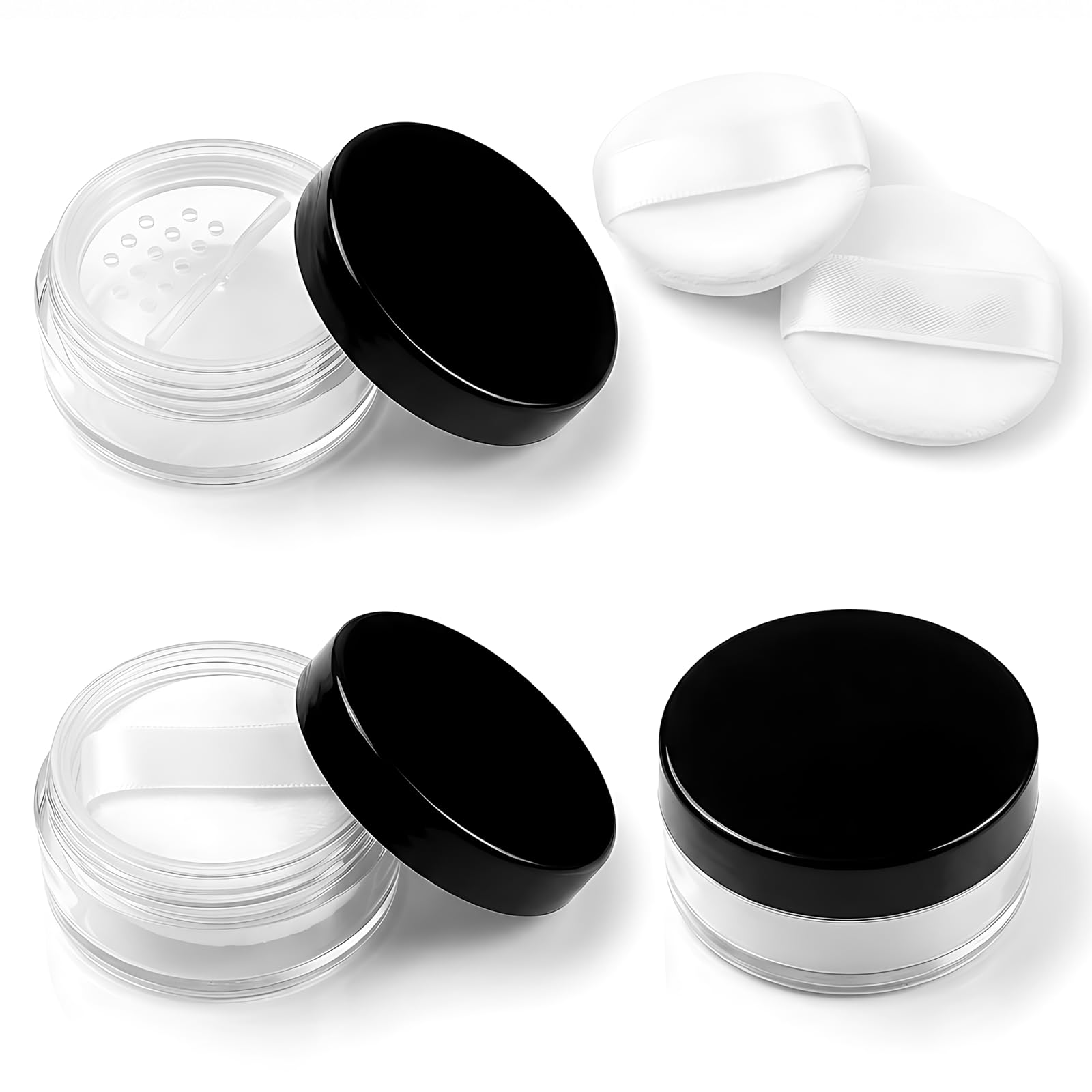 3 Pcs Loose Powder Containers Set with 3 Puffs  10ml Refillable Travel Loose Powder Compact, Empty Plastic Makeup Mini Makeup H