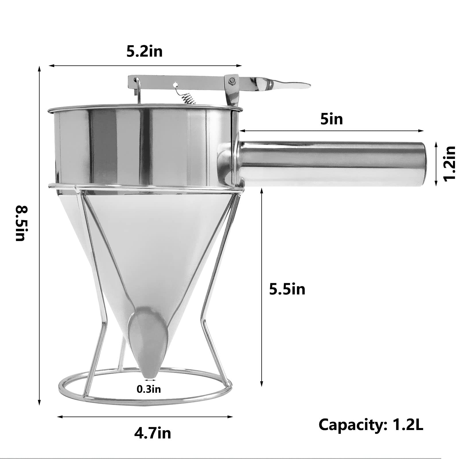 Stainless Steel Pancake Batter Dispenser, Funnel Dispenser With Stand, Kitchen Must Have Tool For Perfect Pancakes, Cupcake, Waf