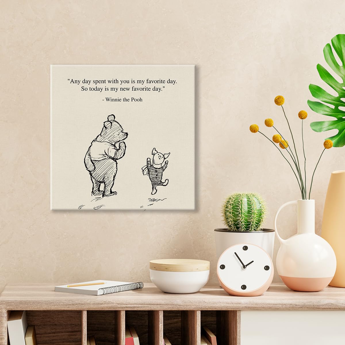 Dolimifa Classic Winnie the Pooh Quote Wall Art, Framed Canvas Print, 8x8 Inches, Retro Design, Ready to Hang