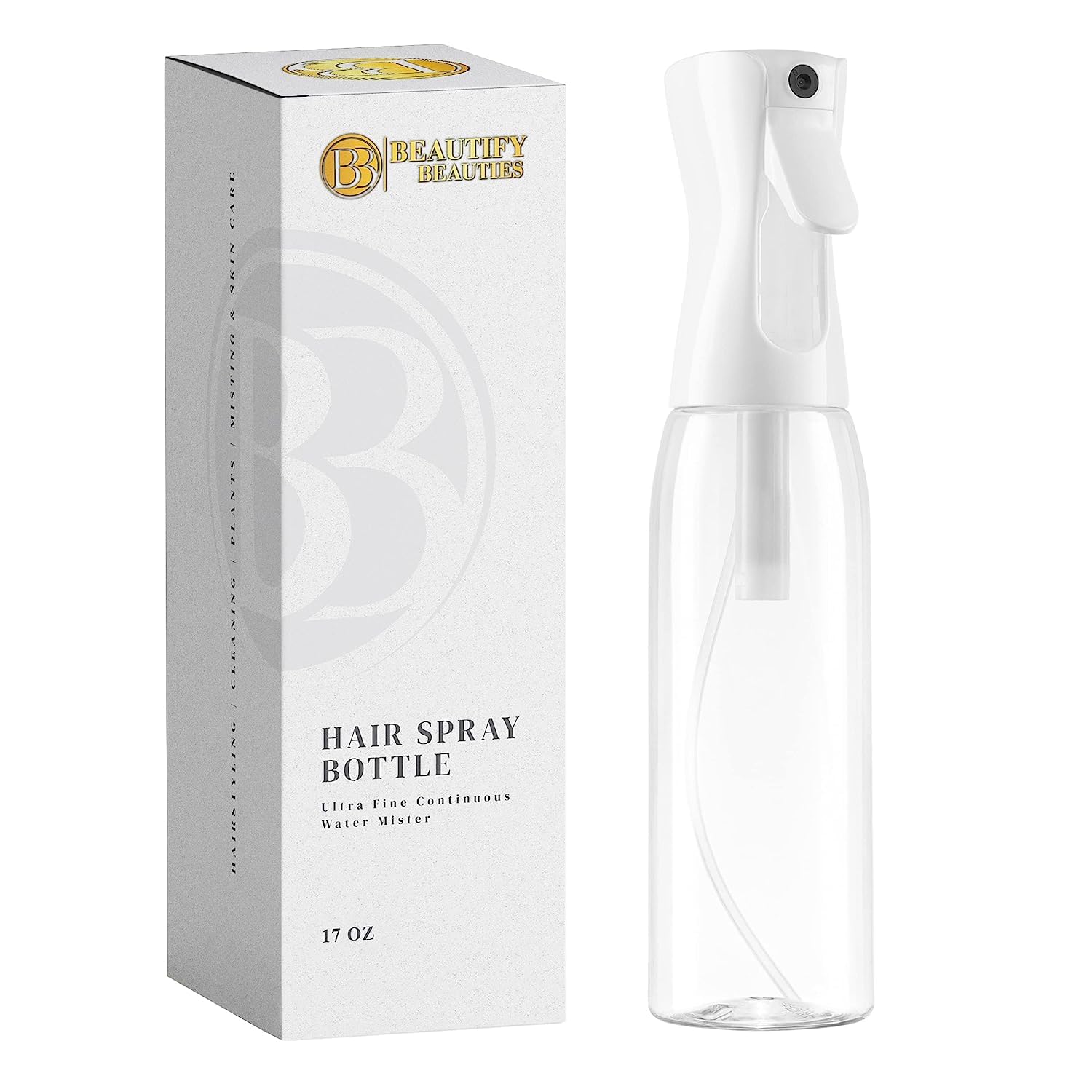 Beautifybeauties Spray Bottle For Hair - Continuous Mister Spray Bottle For Hairstyling, Cleaning, Plants, Pets, Barbers, Salons