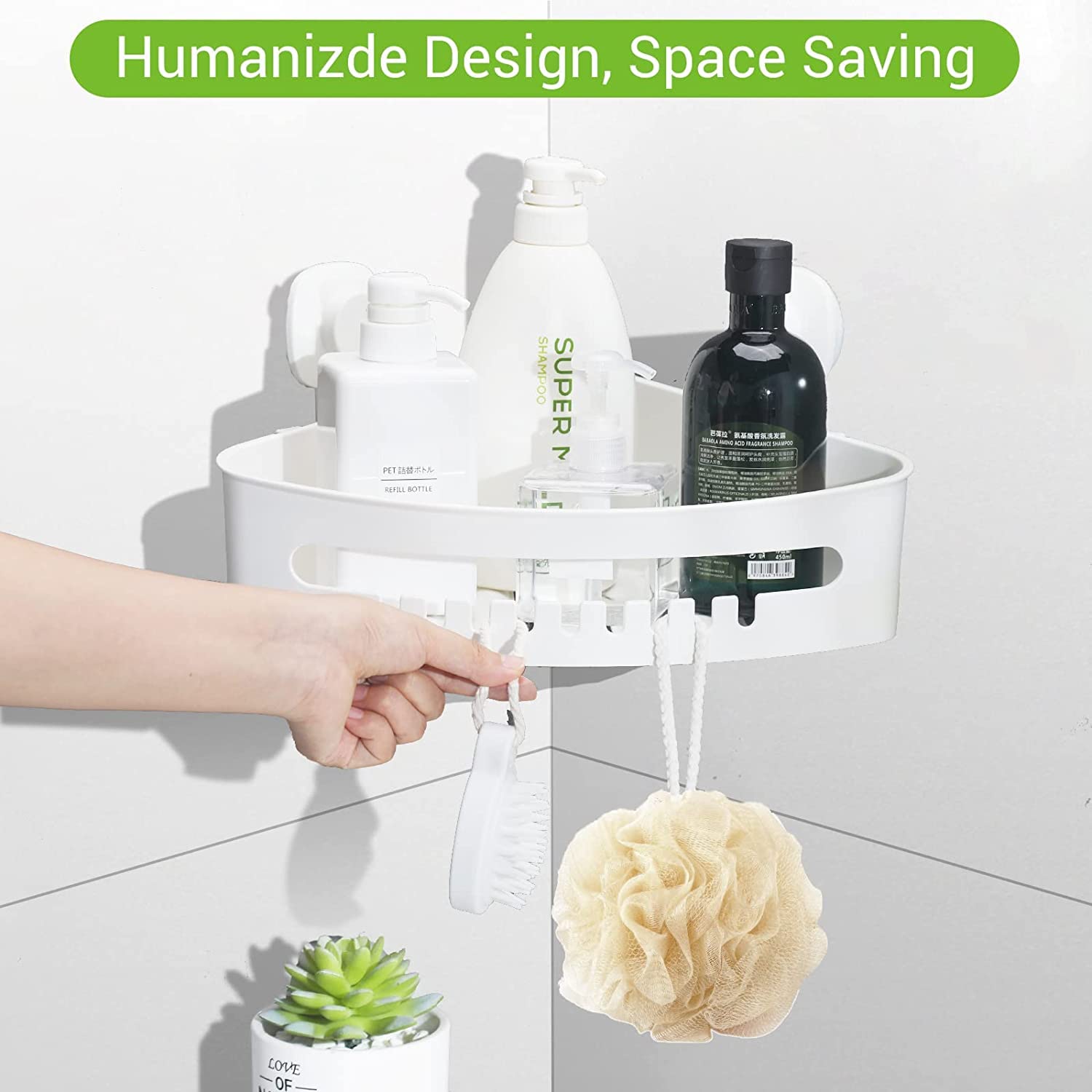 Luxear Corner Shower Caddy Suction Cup No-Drilling Removable Shower Caddy Basket Powerful Suction Bathroom Shower Shelf Waterpro