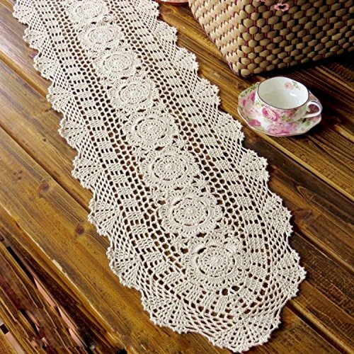 Laivigo Handmade Crochet Lace Oval Lucky Flower Tablecloth Table Runner Doilies Doily,12 X 51 Inch,Beige