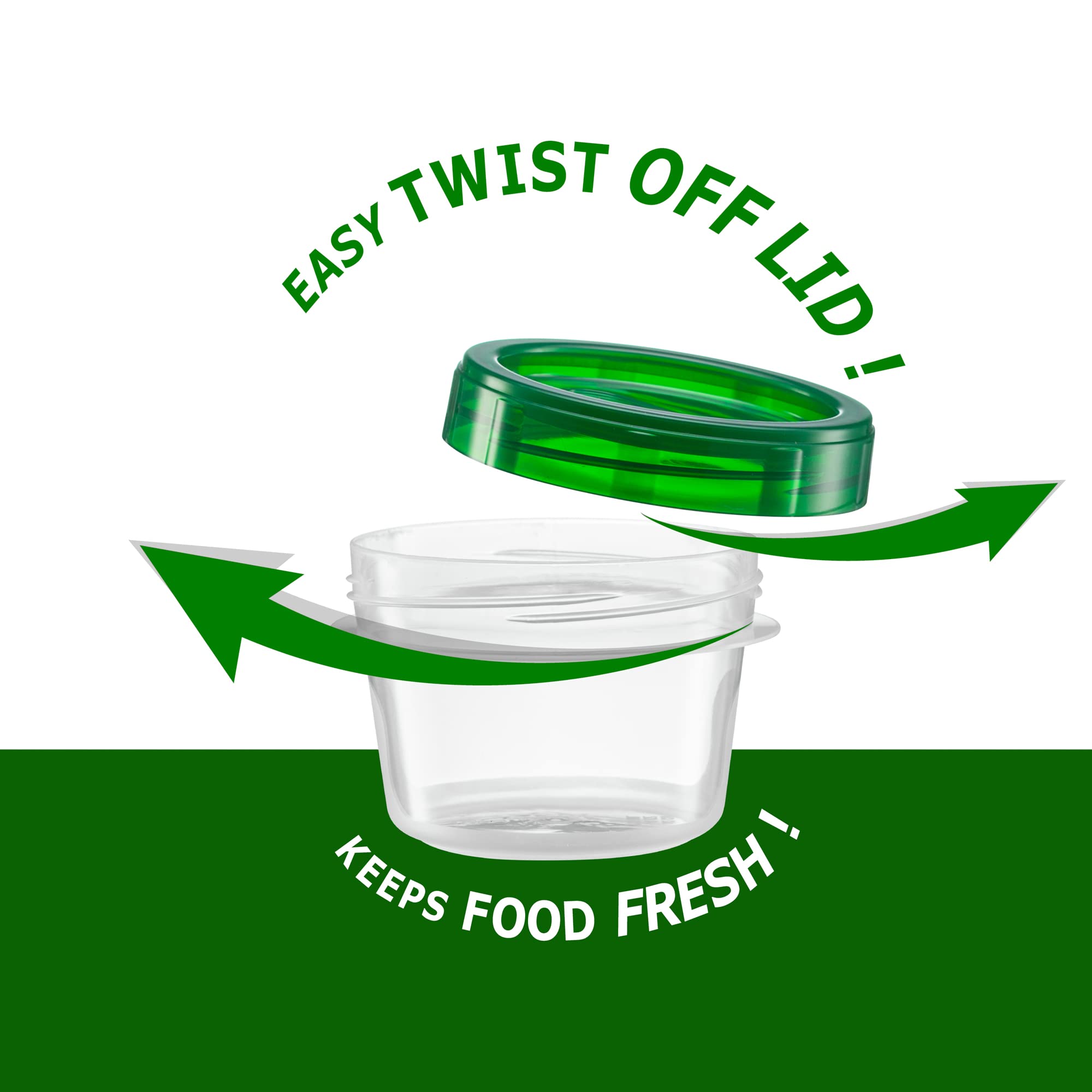 Elegant Disposables (4 Ounce 10 Pack) Twist Cap Containers Clear Bottom With Green Top Screw On Lids Twist Top Food Storage Free