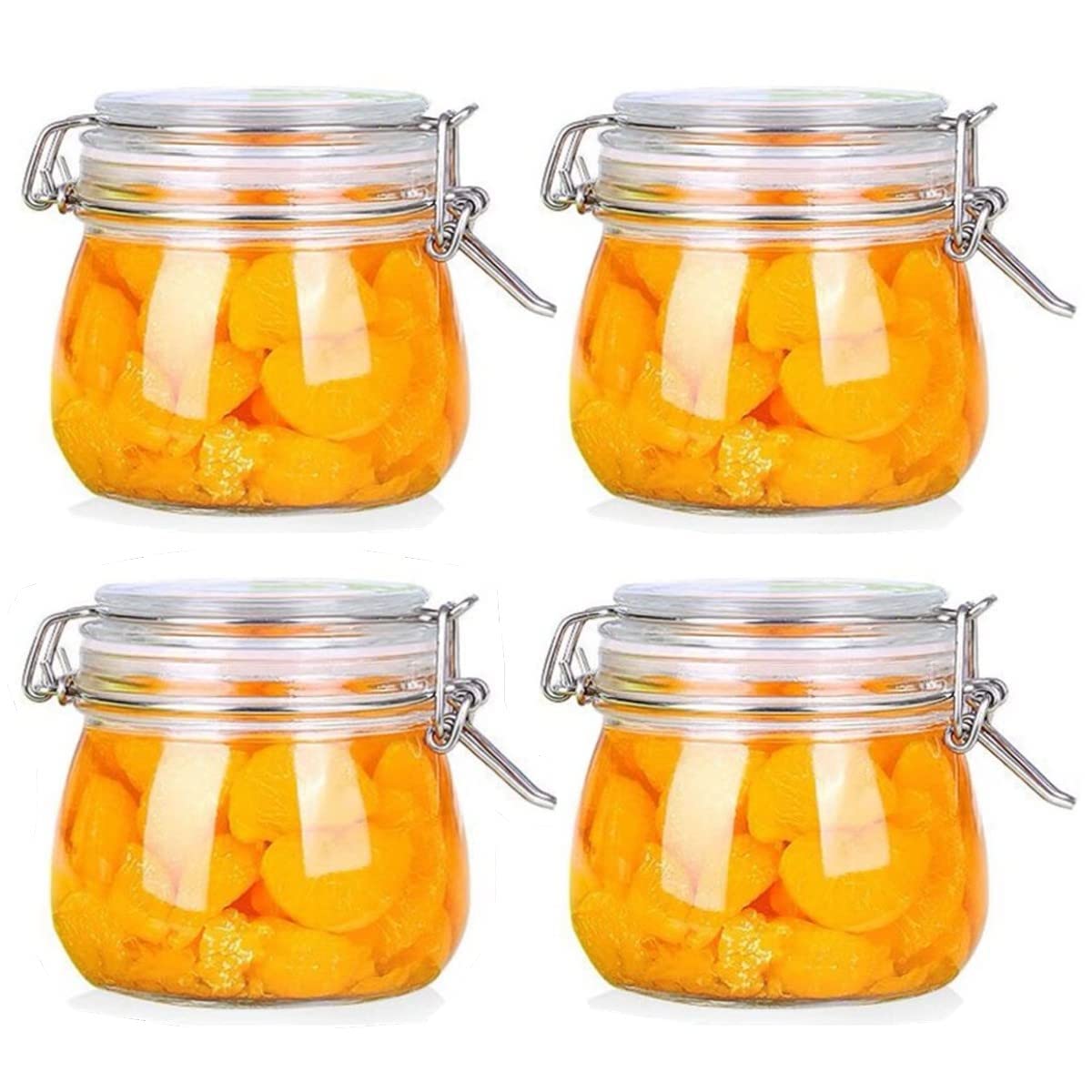 Jndabhi 500Ml, Set Of 4  Glass Jar And Container With Airtight Swing Cap, Leak Proof Silicone Gasket And Hinged Lid  Perfect F