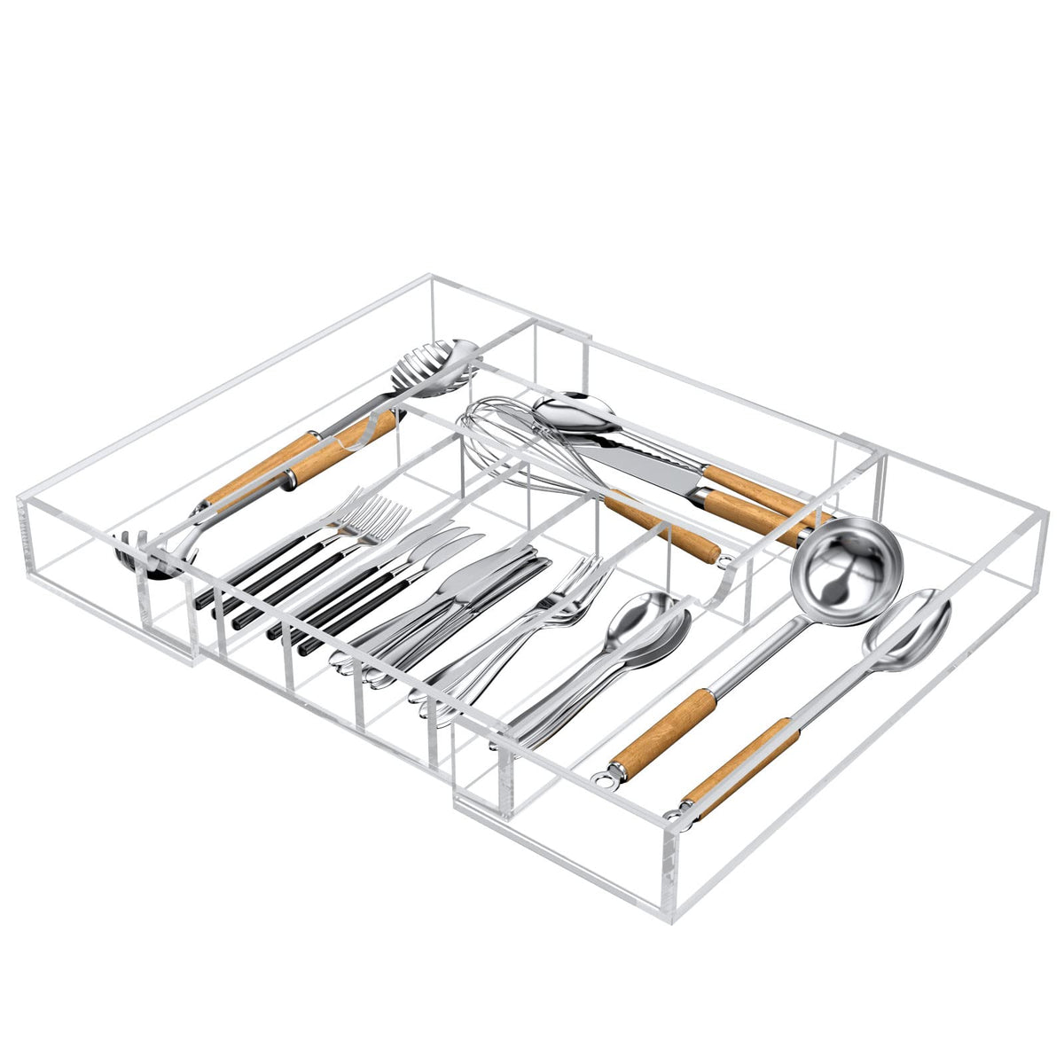 Niubee Expandable Kitchen Drawer Organizer For Flatware And Utensils,Clear Acrylic Adjustable Silverware Tray For Drawer,Office,