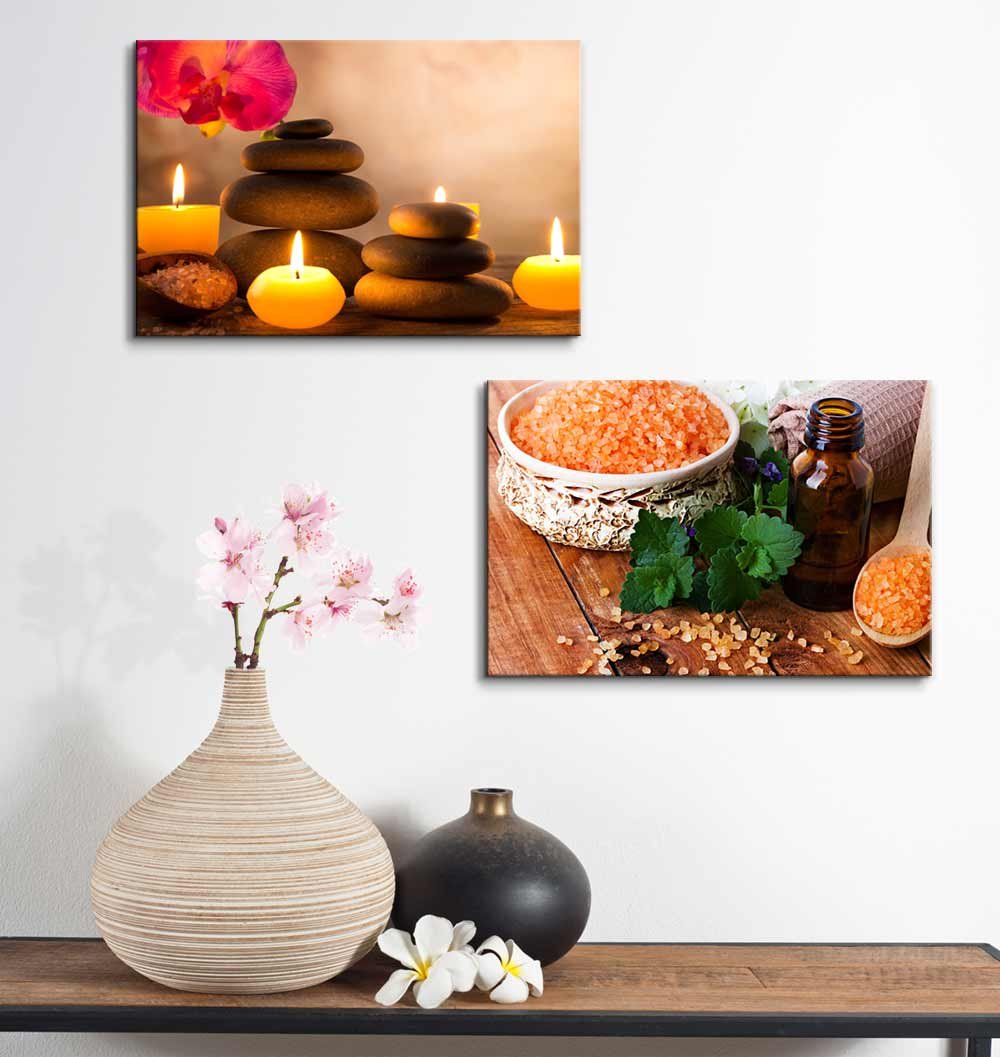 Wall26 Spa Still Life With Aromatic Candles And Bath Salt Spa Concept - Canvas Art Wall Art - 16''X24'' X 2 Panels