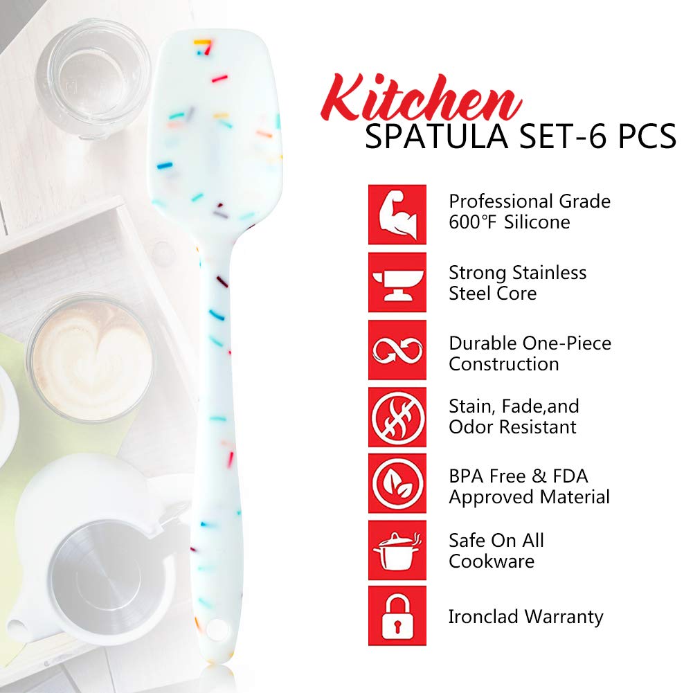 Shebaking Silicone Spatula Set, 6 Piece Heat Resistant Rubber Spatulas Set For Baking Cooking And Mixing Kitchen Utensils Seamle