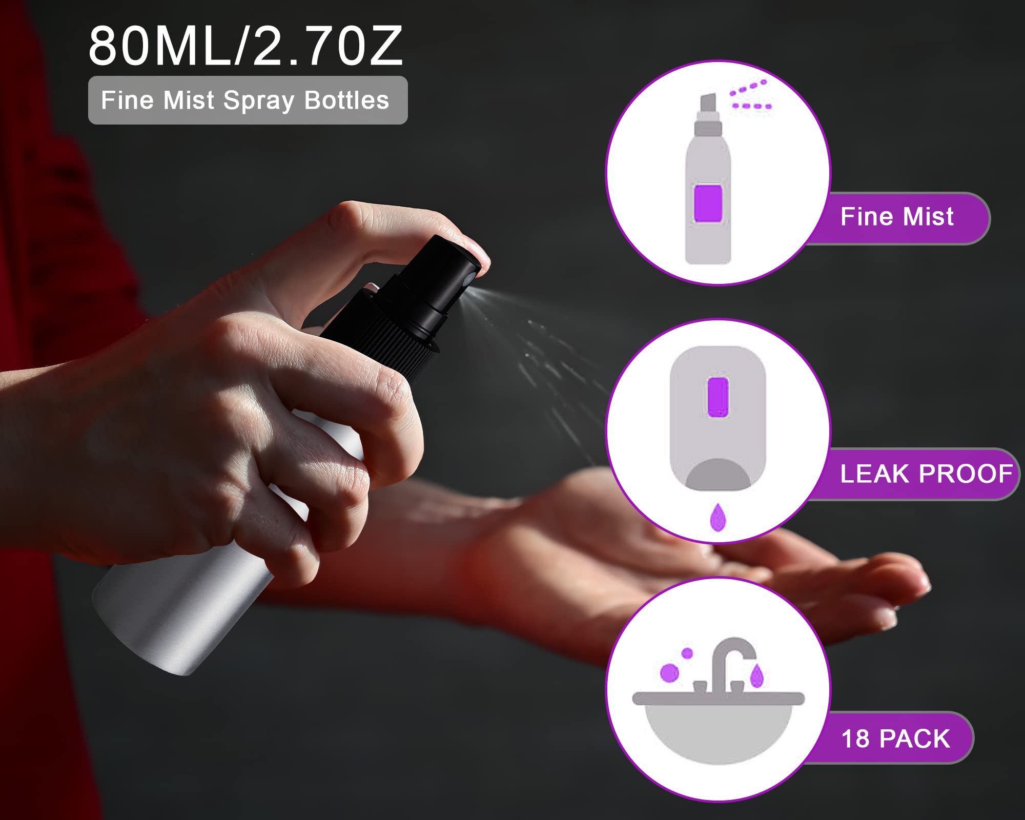 2Oz Aluminum Fine Mist Spray Bottles Reusable Metal Atomizer Bottles Empty Small Spray Bottle Storage Travel Size With Black Pum