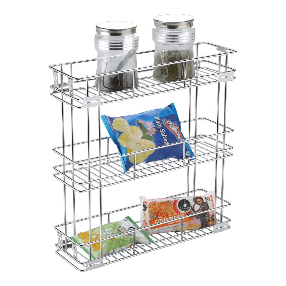 Smartslide 3Tier Stainless Steel Bottle Pull Out Basket For Modular Kitchen/Kitchen Cabinet Drawer/Multipurpose Container Shelf