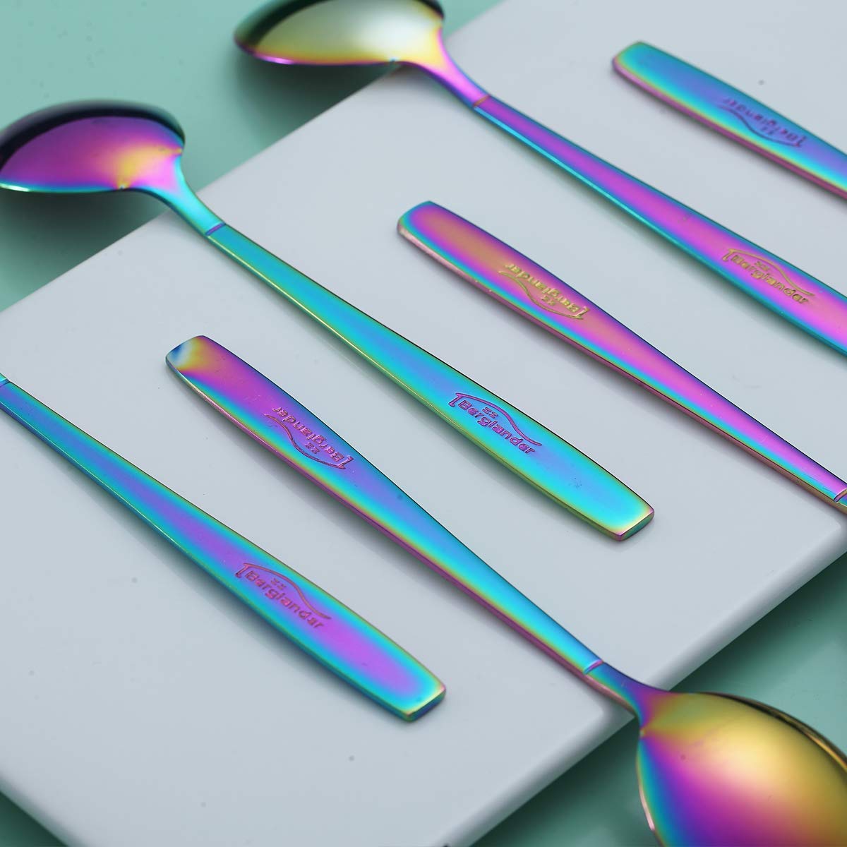 Berglander Rainbow Teaspoon, Stainless Steel Tea Spoon Dessert Spoon With Titanium Colorful Plating 6.5 Inches Pack Of 6