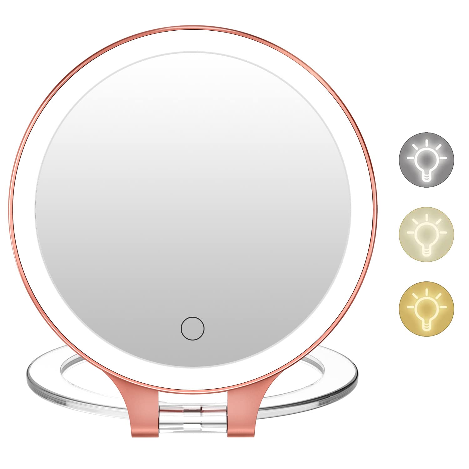 Fascinate Magnifying Mirror 10X 1X Double Sided Magnification Makeup Vanity Mirror Rechargeable Lighted Mirror With 3 Color Sett