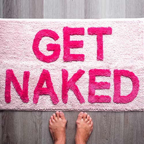 Evovee Get Naked Bath Rug Pink Funny Peach Blush Shower Funny Bathroom Decor For Girls Fun Cute Bath Mat Non-Slip Washable