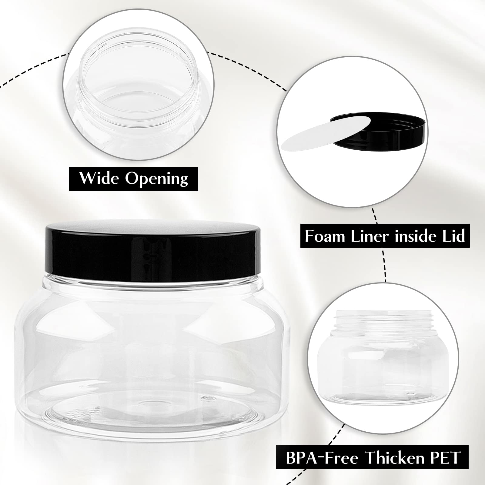 Tuzazo 8 Oz Plastic Container Tuscany Jars With Lids Bpa Free, 12 Pack Empty Round Clear Cosmetic Containers Body Butter Jars Fo