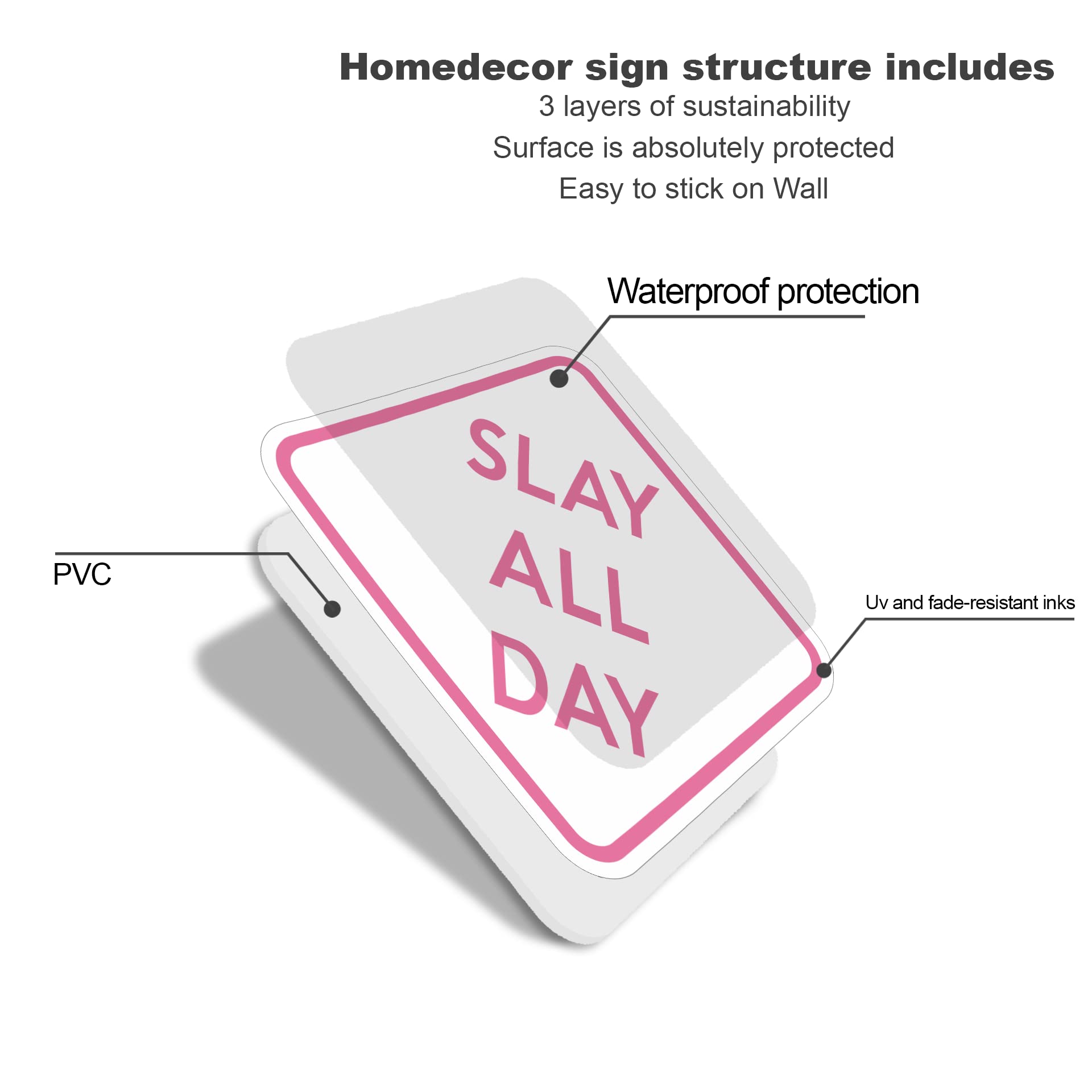 Slay All Day Funny Poster 11'' X 11'' - Funny Signs For Dorm, Teen Room Decor, Aesthetic Room Decor, Downtown Girl Room Decor, C