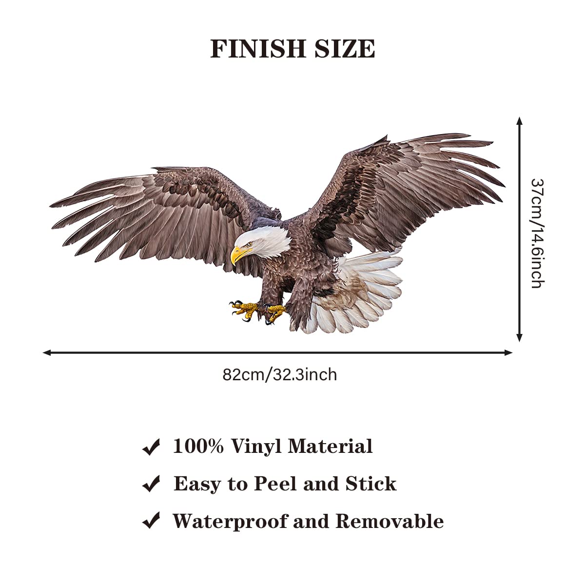 WOYINIS Hand Draw Bald Eagle Wall Decal Stickers 32'' x 15'' Peel & Stick Removable Eagle Wall Art Decor Decals for Living Room Bedroom Office Giant Wall Stickers