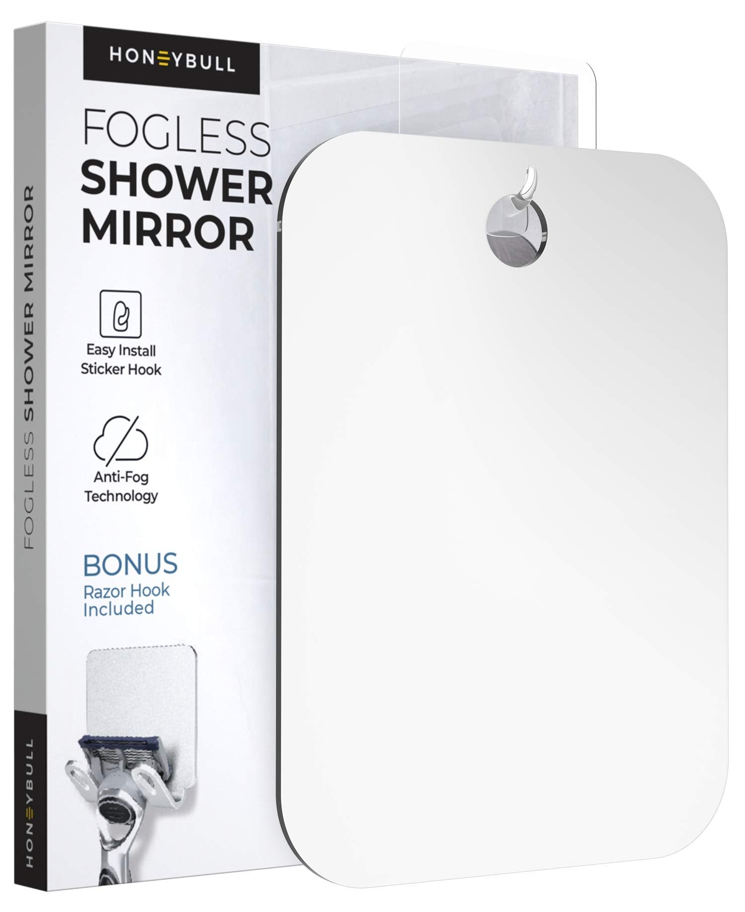 Honeybull Fogless Shower Mirror With Razor Holder - Large 8X10In Anti Fog Flat Mirror For Shaving And Bathroom